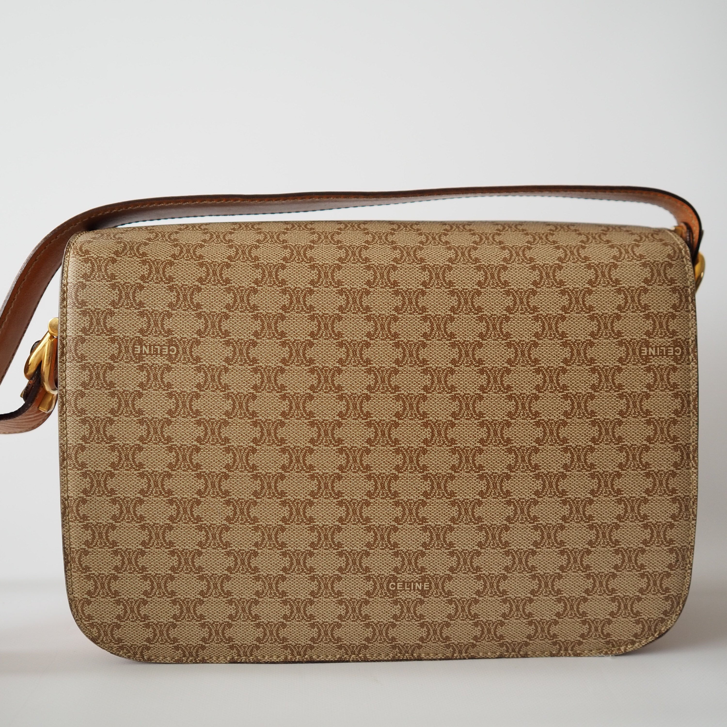 CELINE Macadam Carriage hardware Shoulder Bag Brown Authentic