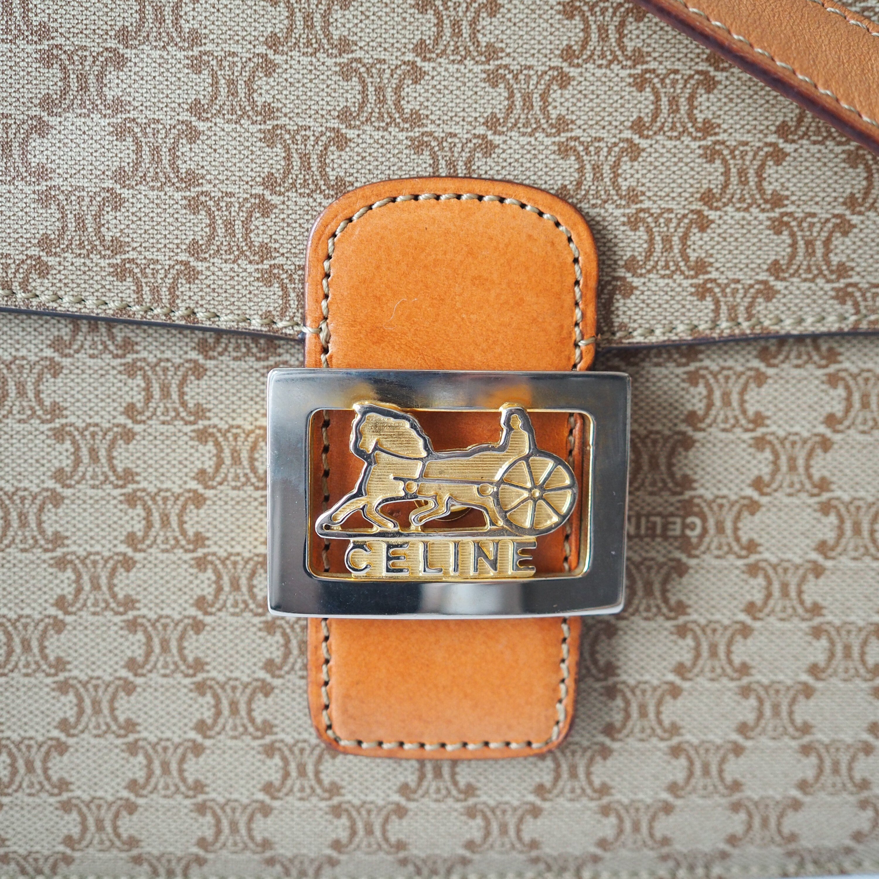 CELINE Macadam Carriage hardware Shoulder Bag Brown Authentic