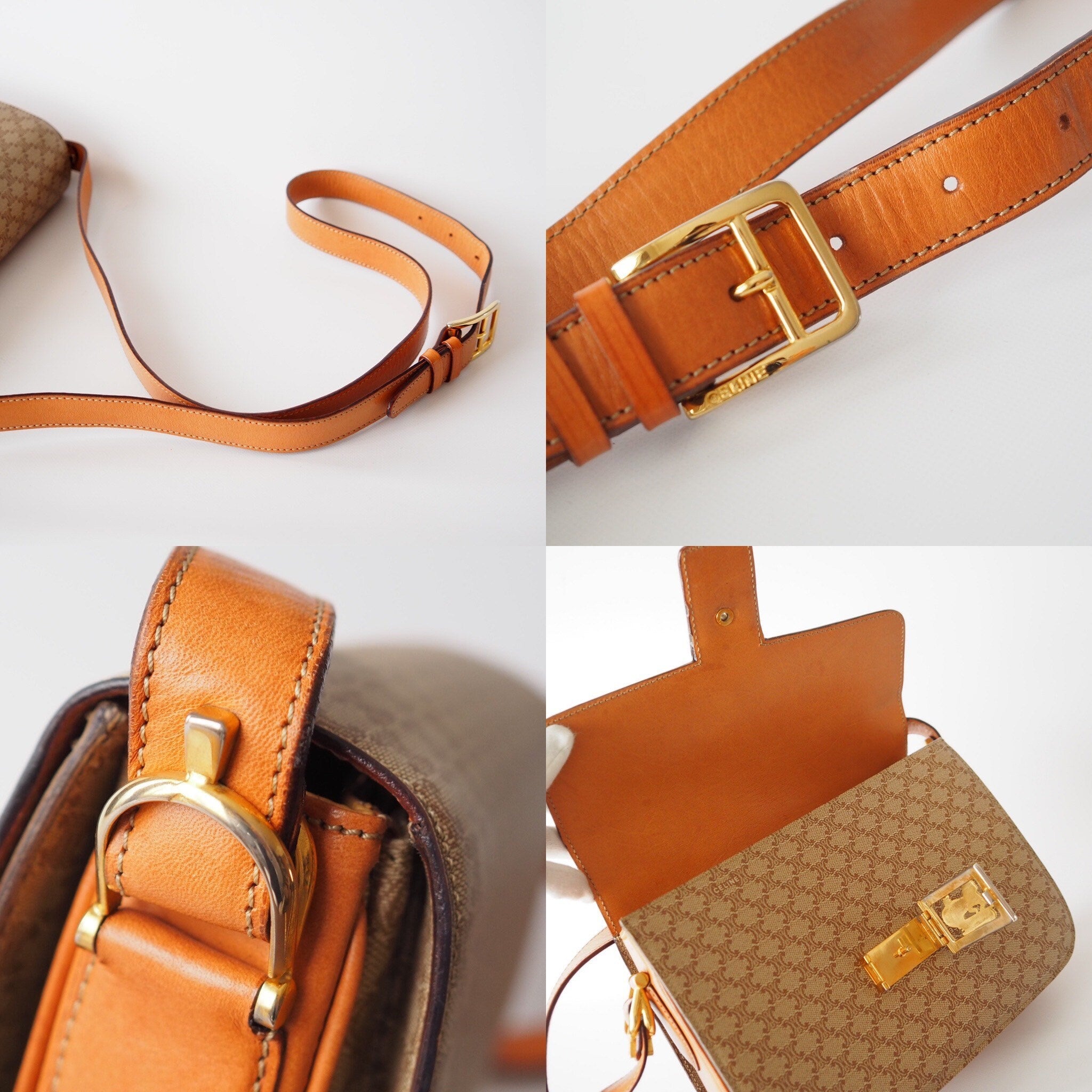 CELINE Macadam Carriage hardware Shoulder Bag Brown Authentic