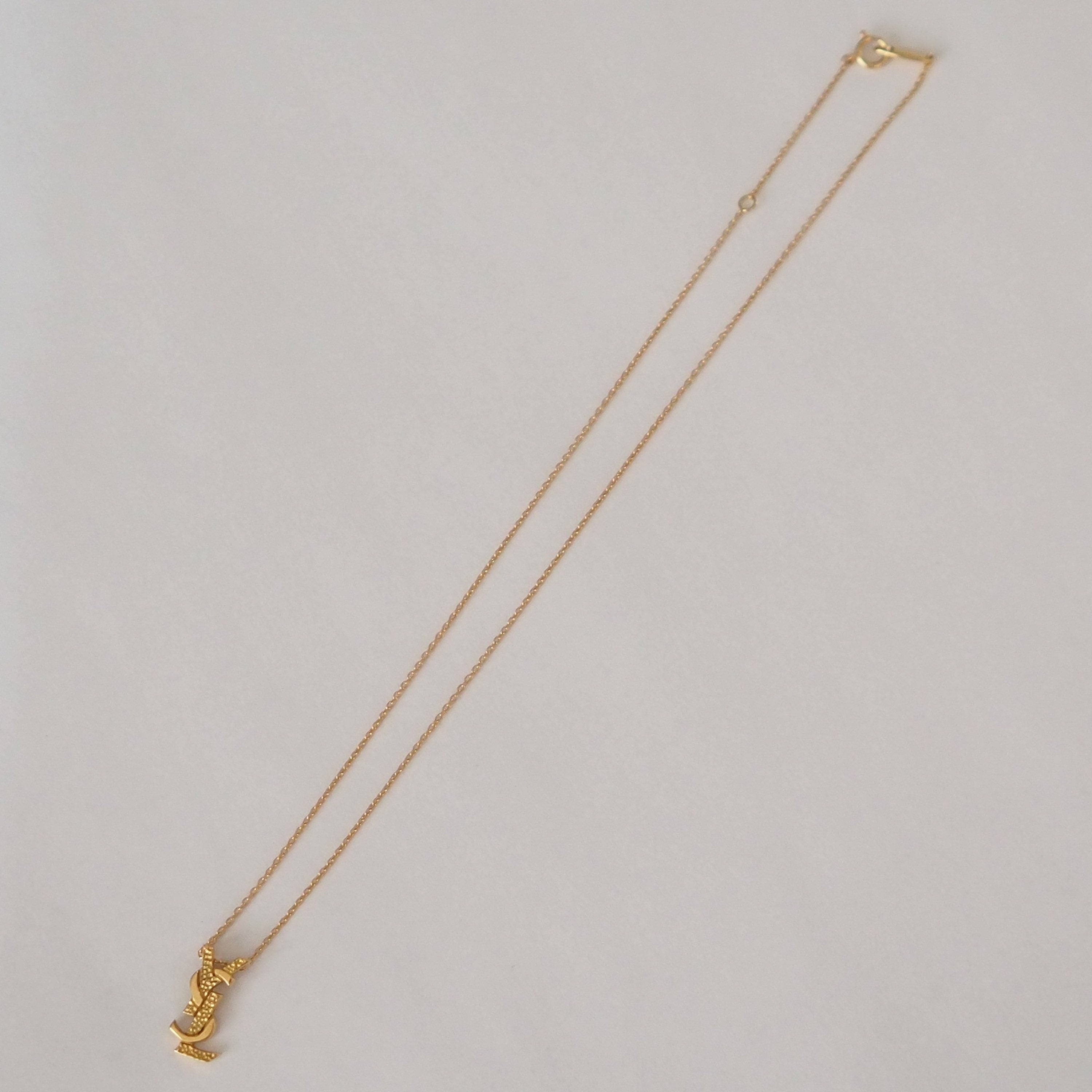 YSL Yves Saint Laurent Necklace K18 Gold Logo Vintage Authentic