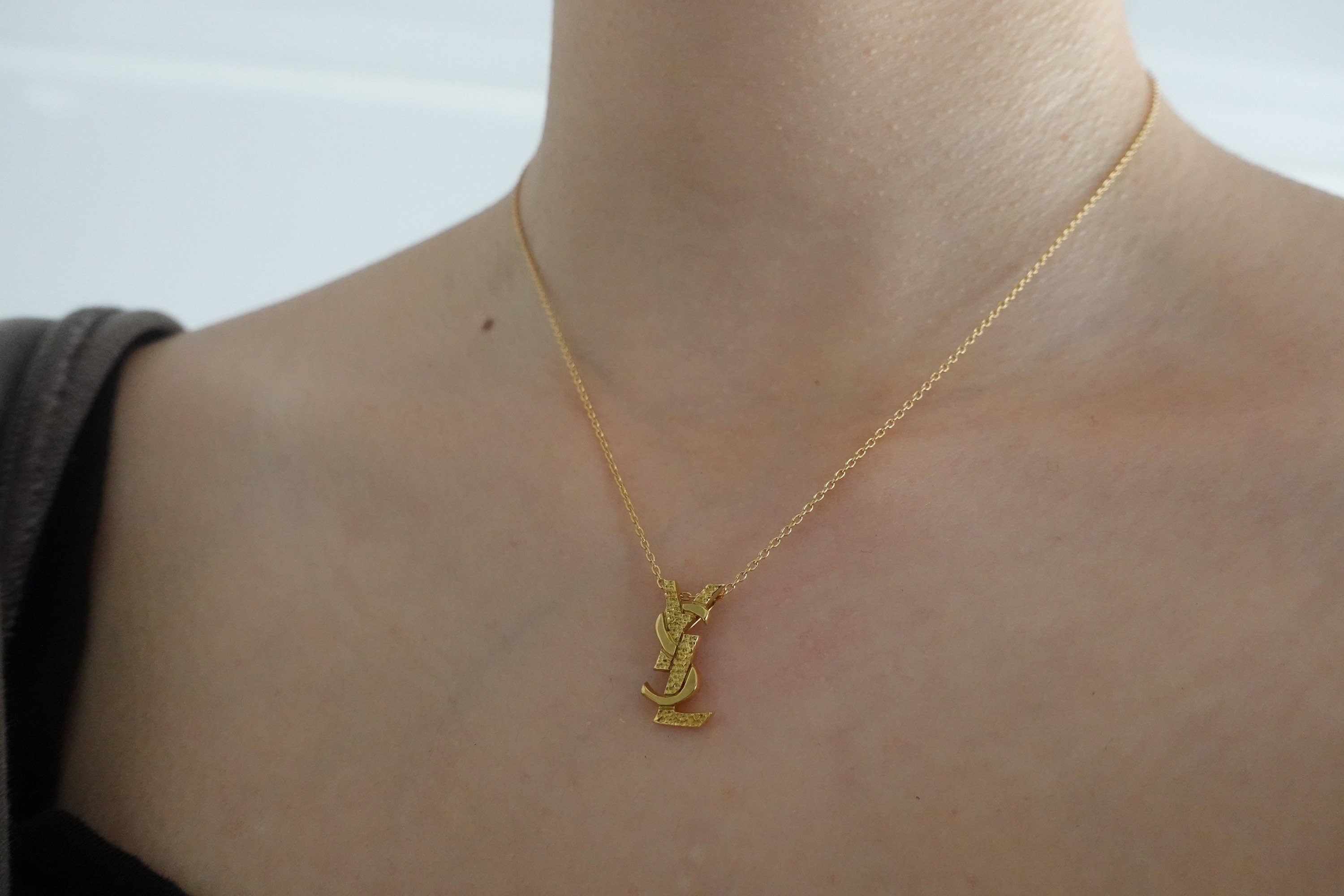 YSL Yves Saint Laurent Necklace K18 Gold Logo Vintage Authentic