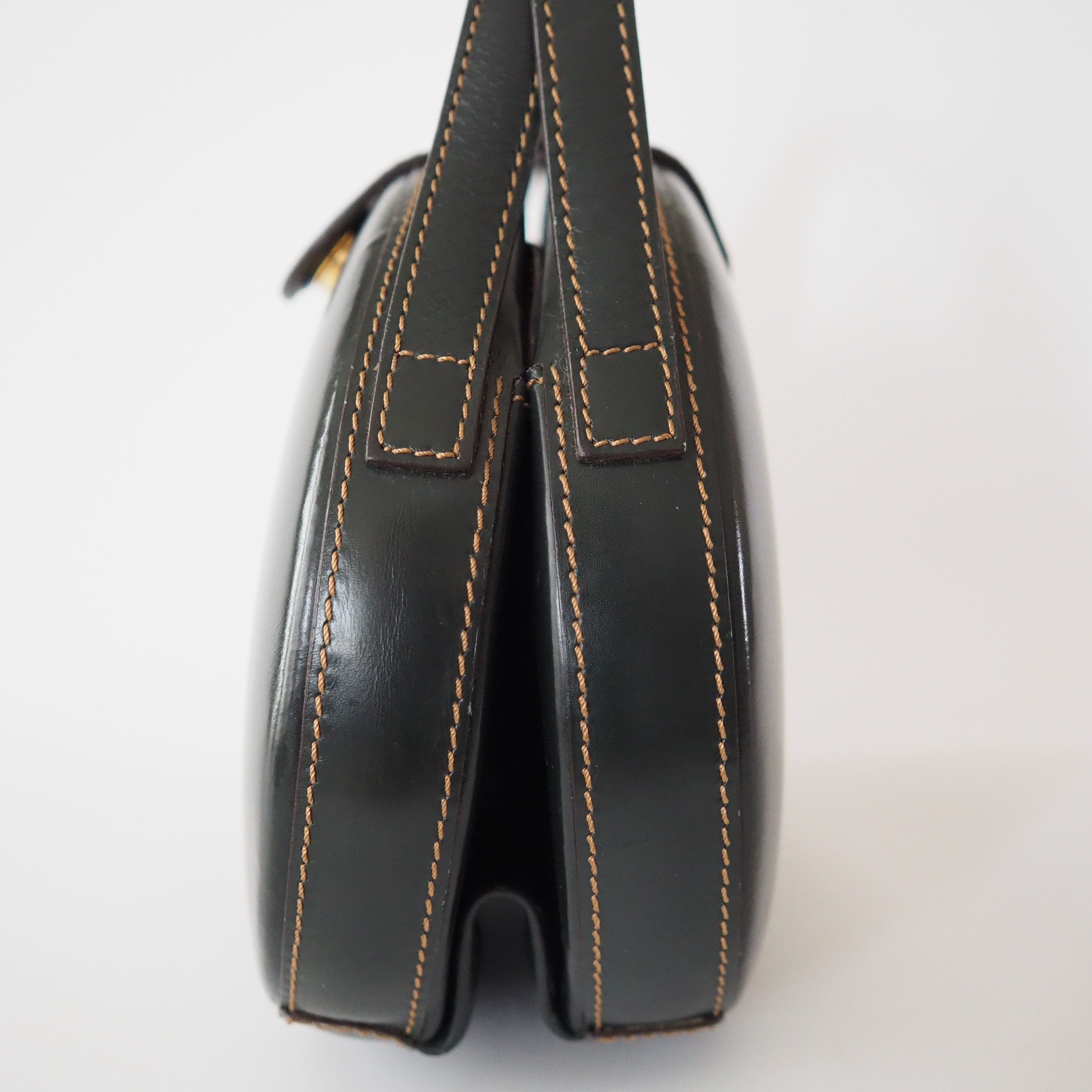 LOEWE Circle Hand Bag Green Leather Vintage Authentic