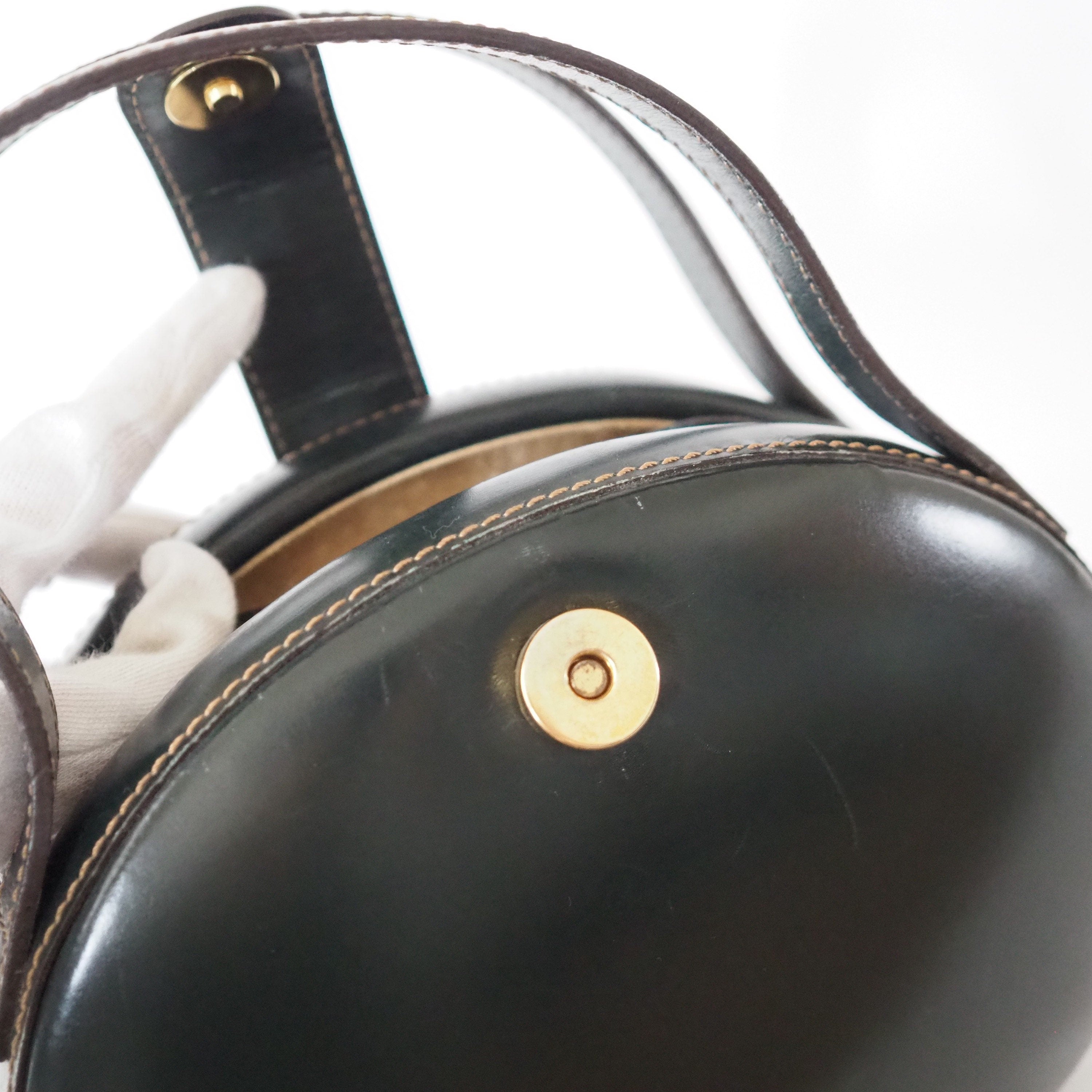 LOEWE Circle Hand Bag Green Leather Vintage Authentic