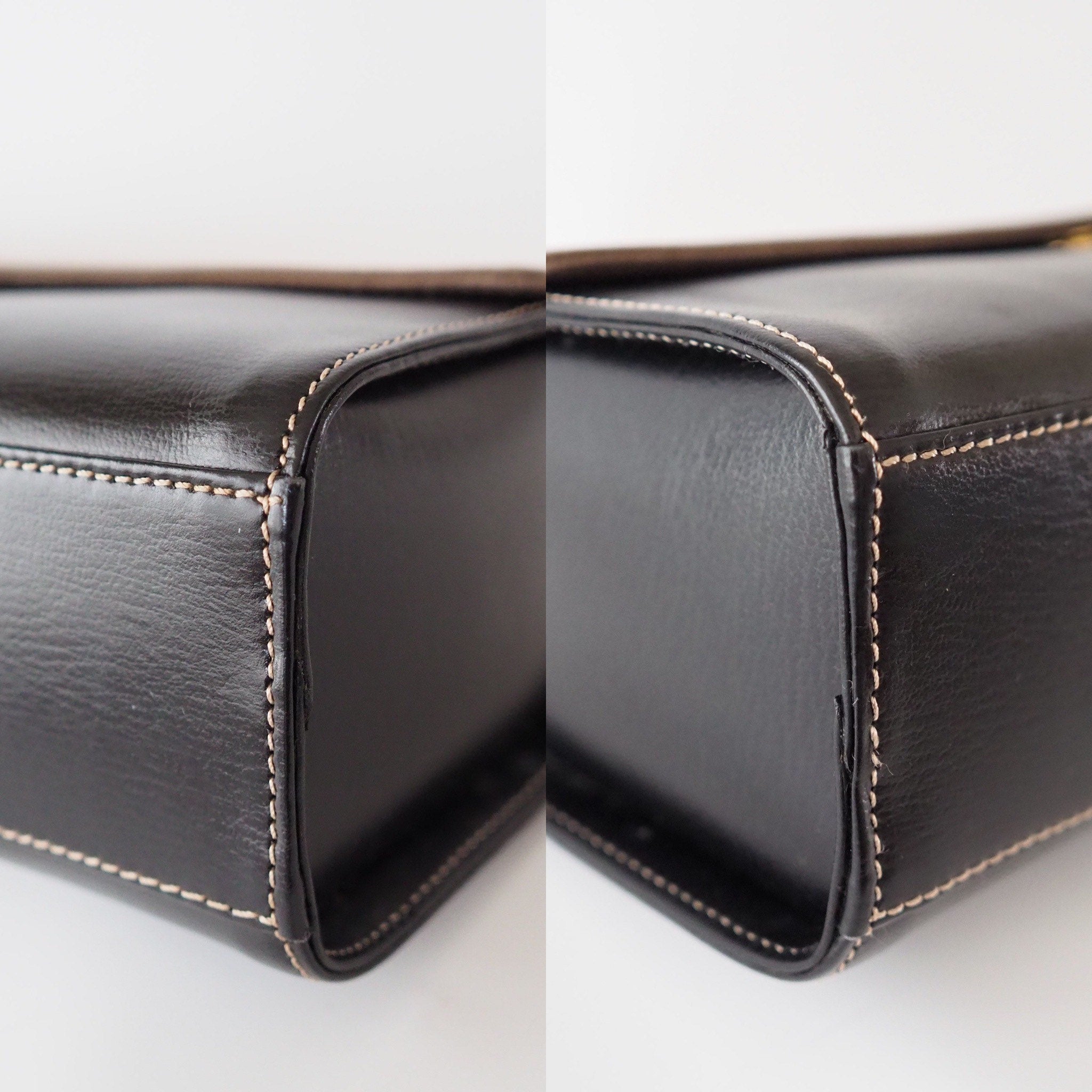 LOEWE VELAZQUEZ Hand Bag Black Brown Combi Leather Vintage Authentic