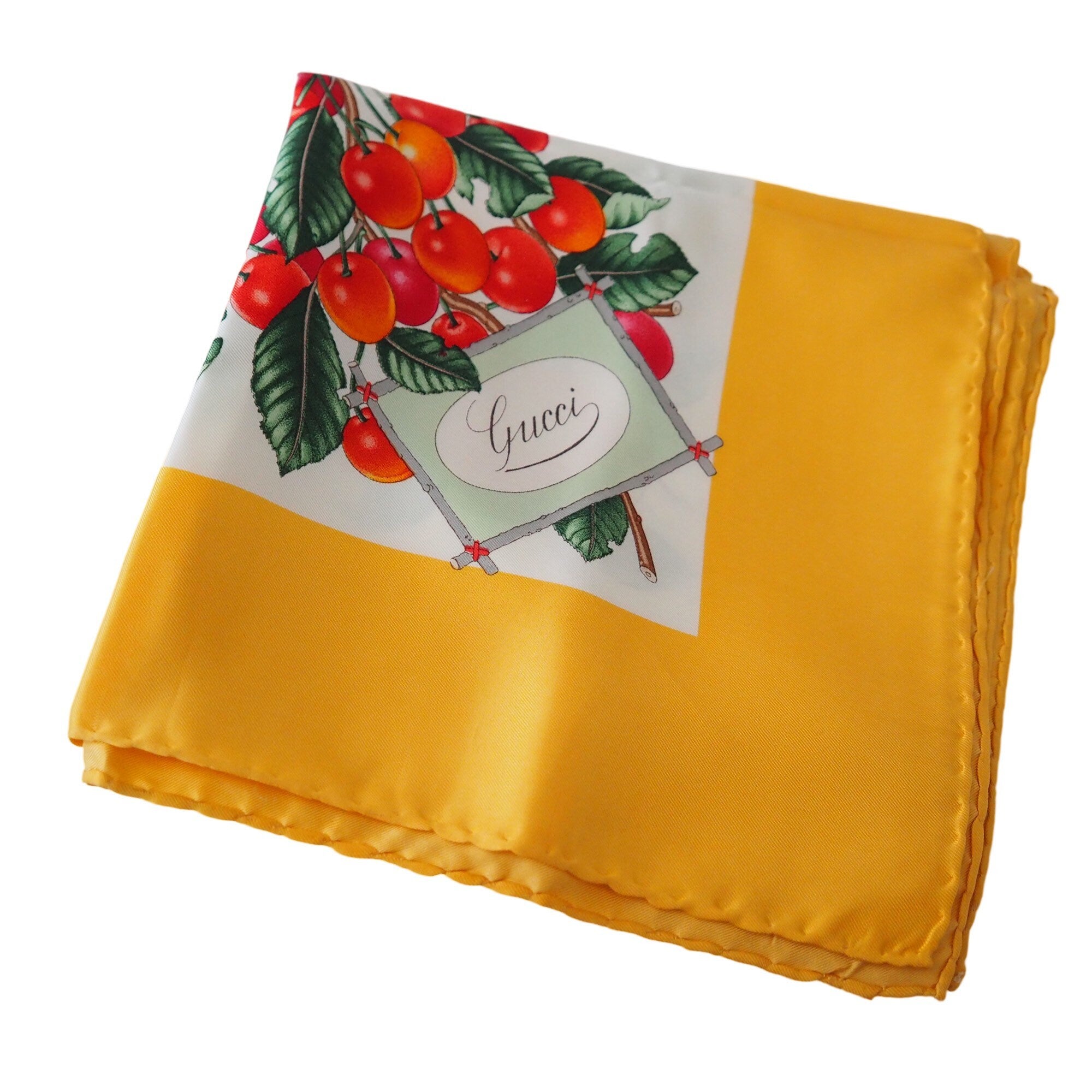 GUCCI Scarf Silk Yellow Fruits Authentic