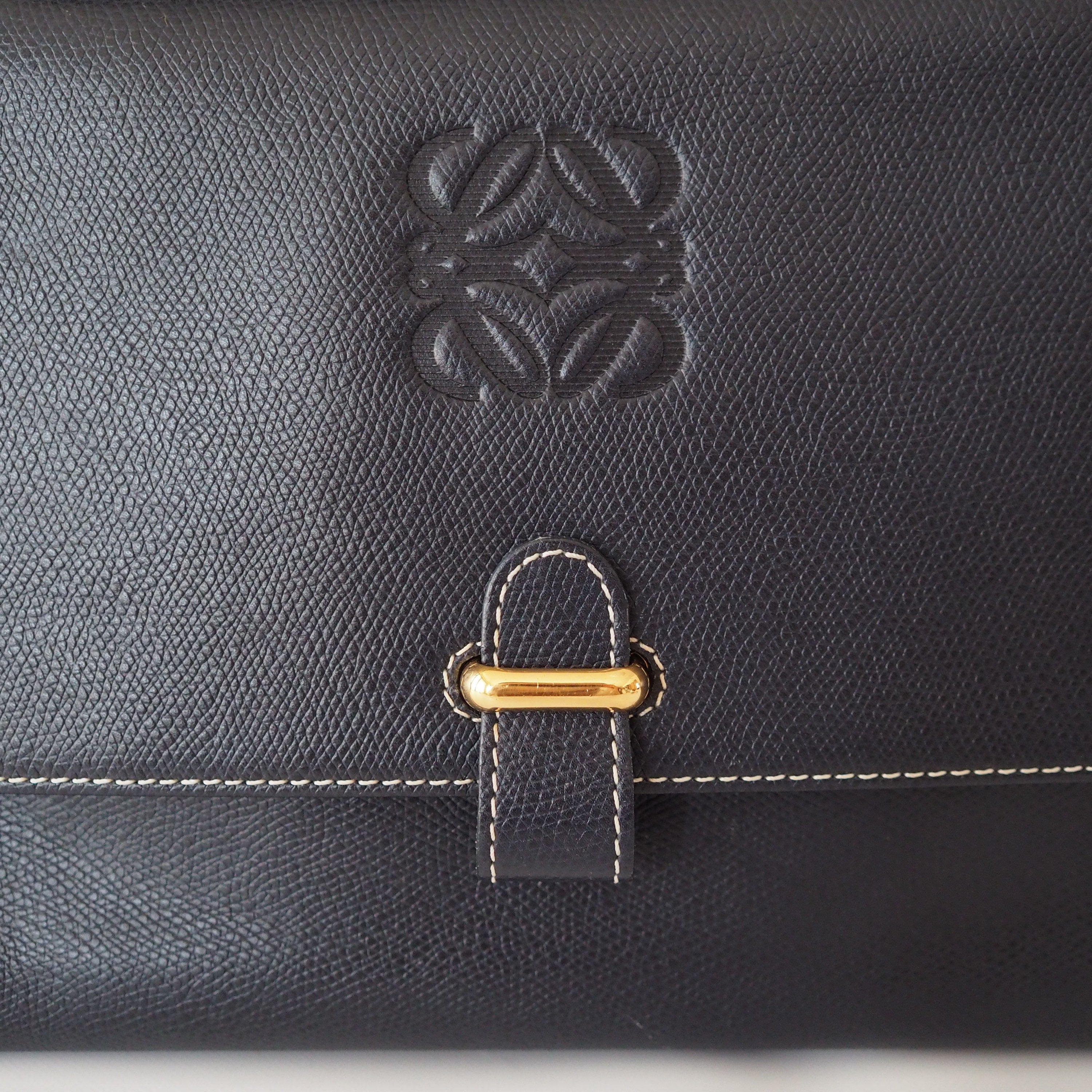 LOEWE Anagram 2way Hand Shoulder Bag Navy Leather Vintage Authentic