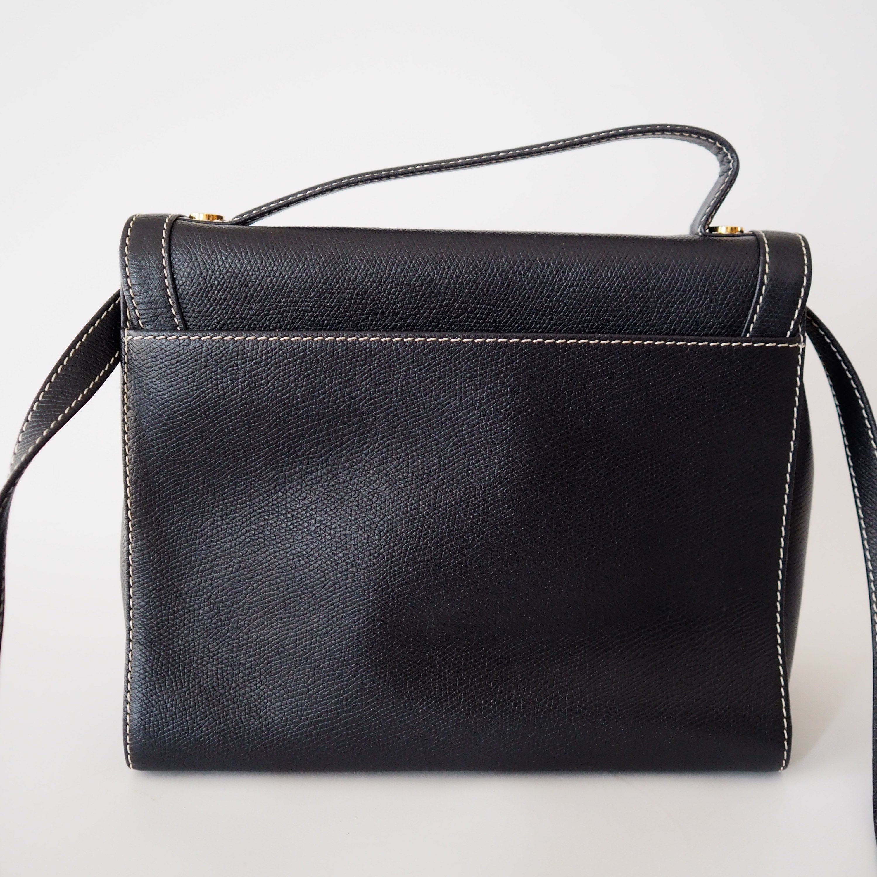 LOEWE Anagram 2way Hand Shoulder Bag Navy Leather Vintage Authentic