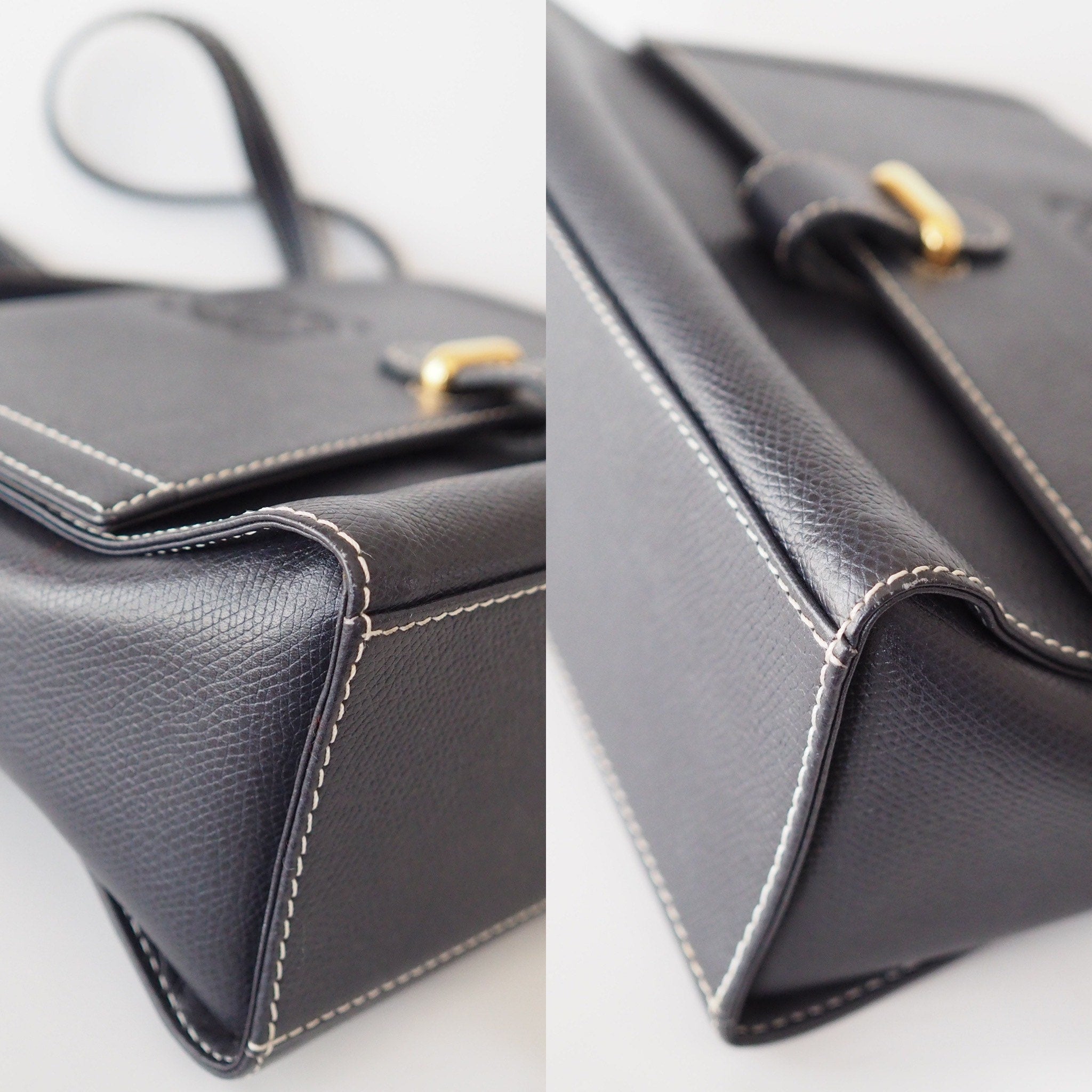 LOEWE Anagram 2way Hand Shoulder Bag Navy Leather Vintage Authentic