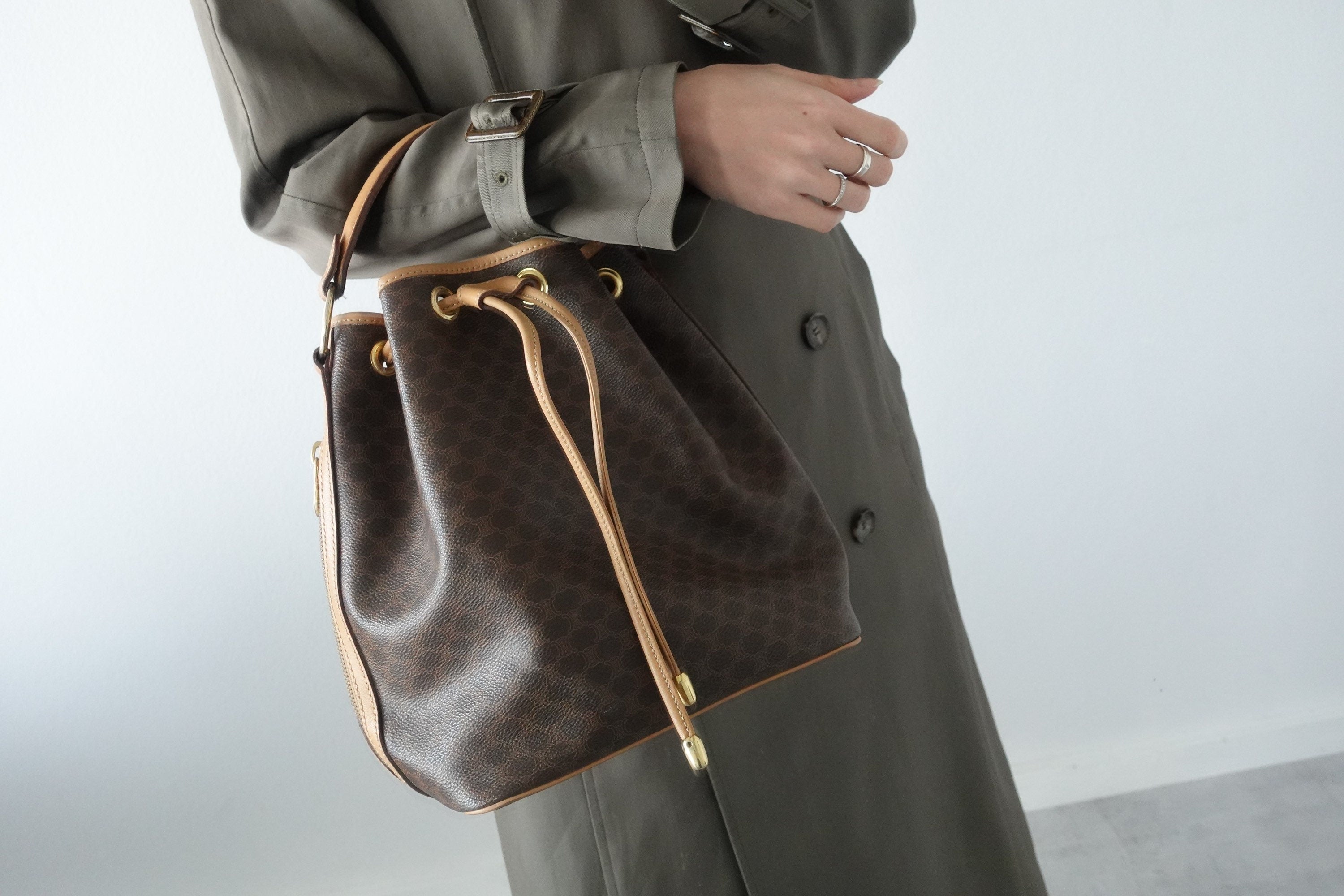 CELINE Macadam Hand Shoulder drawstring 2way bag Vintage Authentic