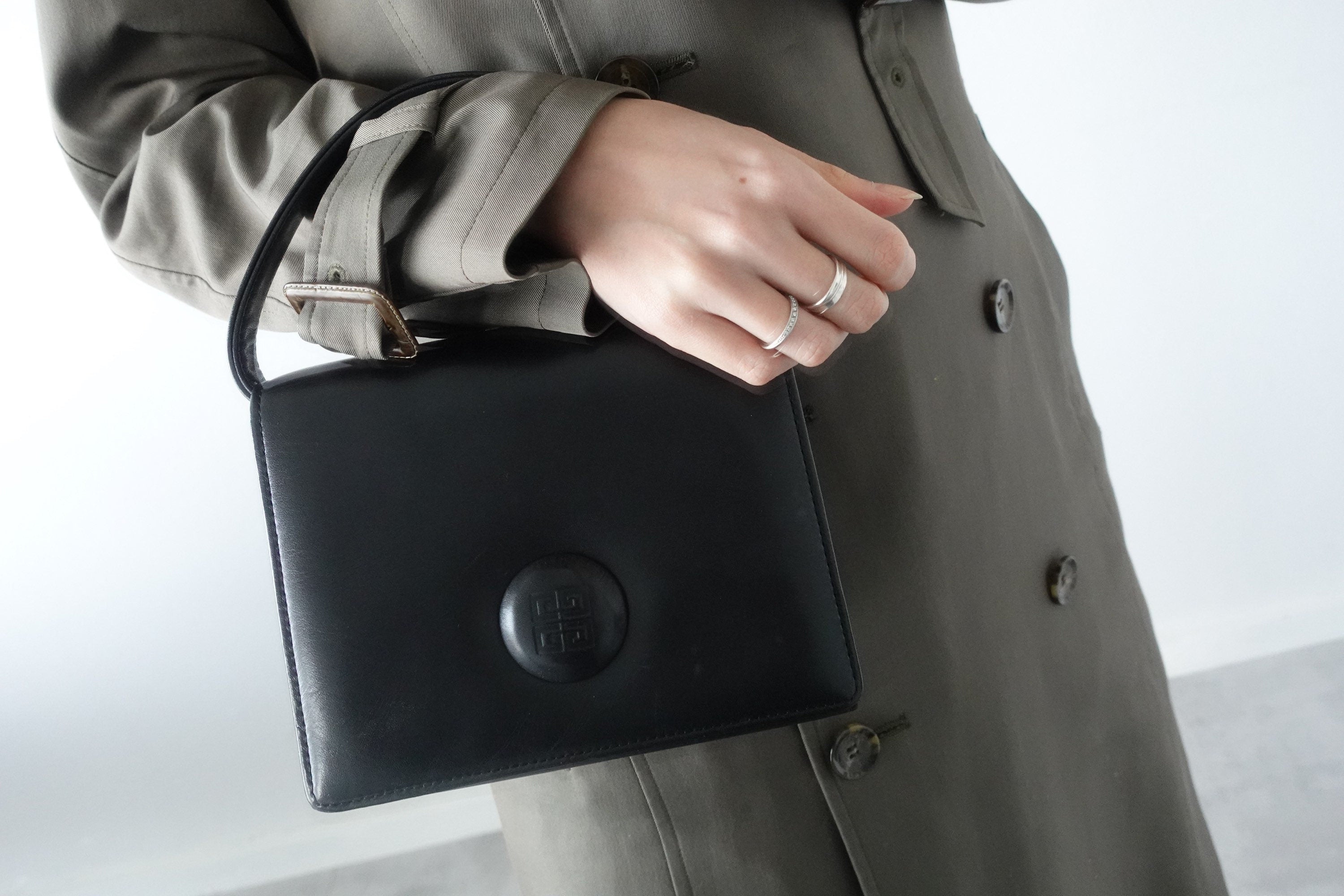 GIVENCHY Hand Shoulder Bag Leather Black Vintage Authentic