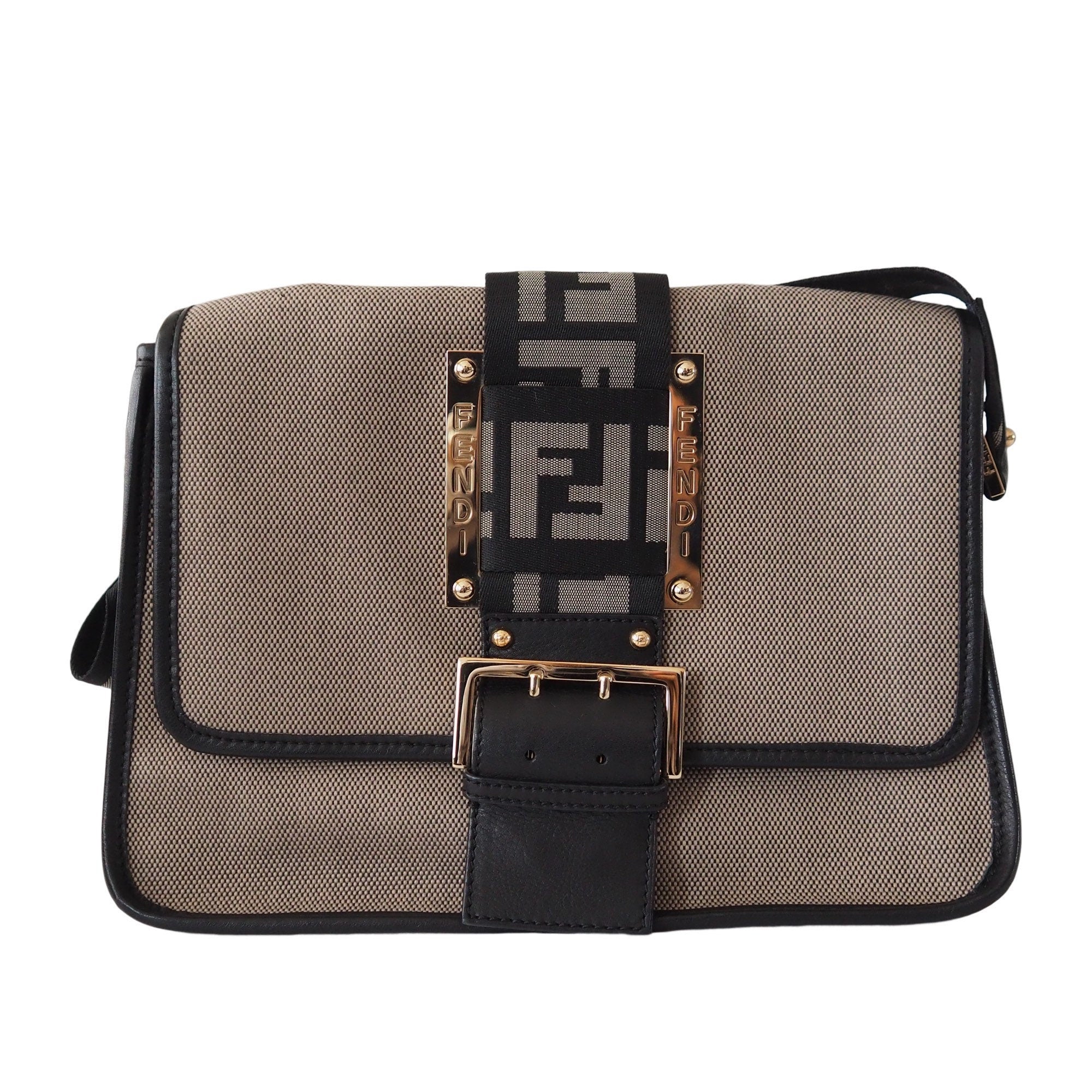 FENDI Mamma bucket Bag Zucca Canvas Leather Vintage Authentic