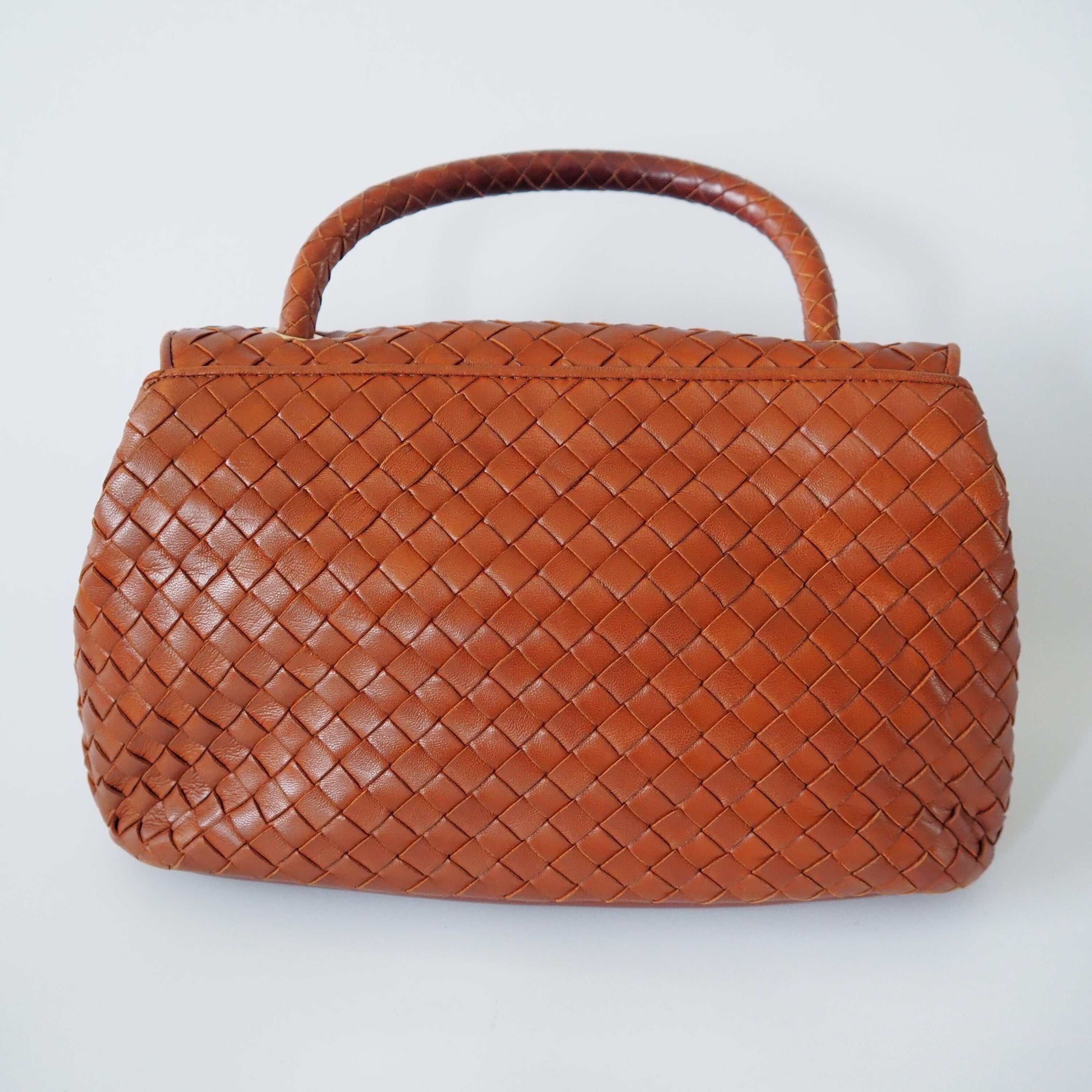 BOTTEGA VENETA Intrecciato Leather Handbag Brown Leather Vintage Authentic