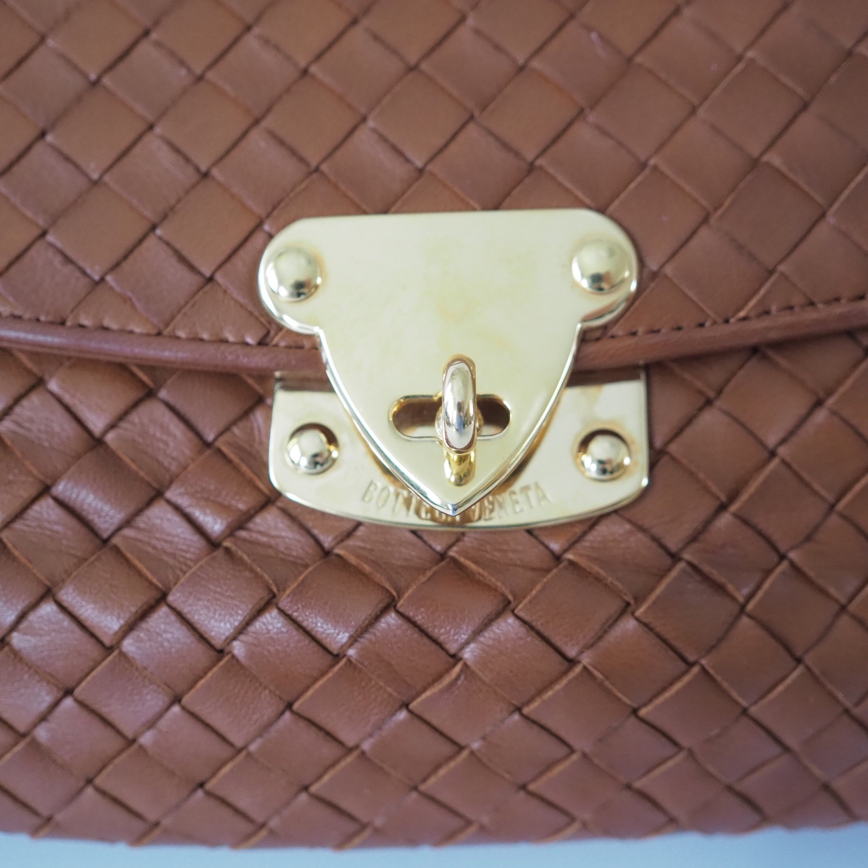 BOTTEGA VENETA Intrecciato Leather Handbag Brown Leather Vintage Authentic