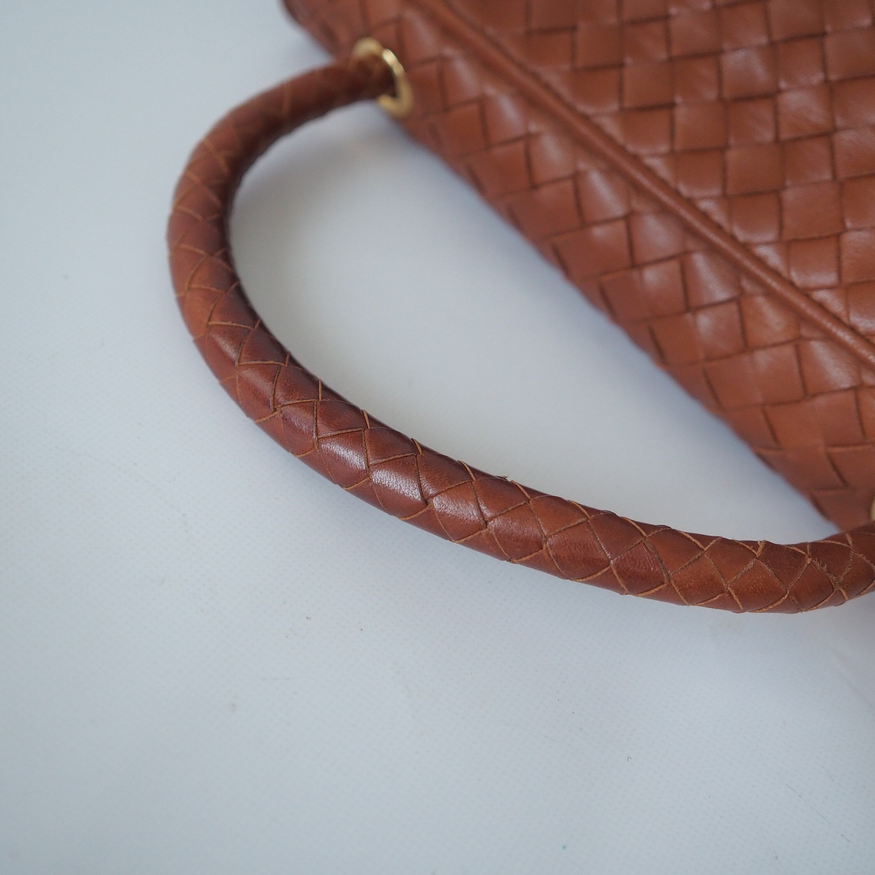 BOTTEGA VENETA Intrecciato Leather Handbag Brown Leather Vintage Authentic