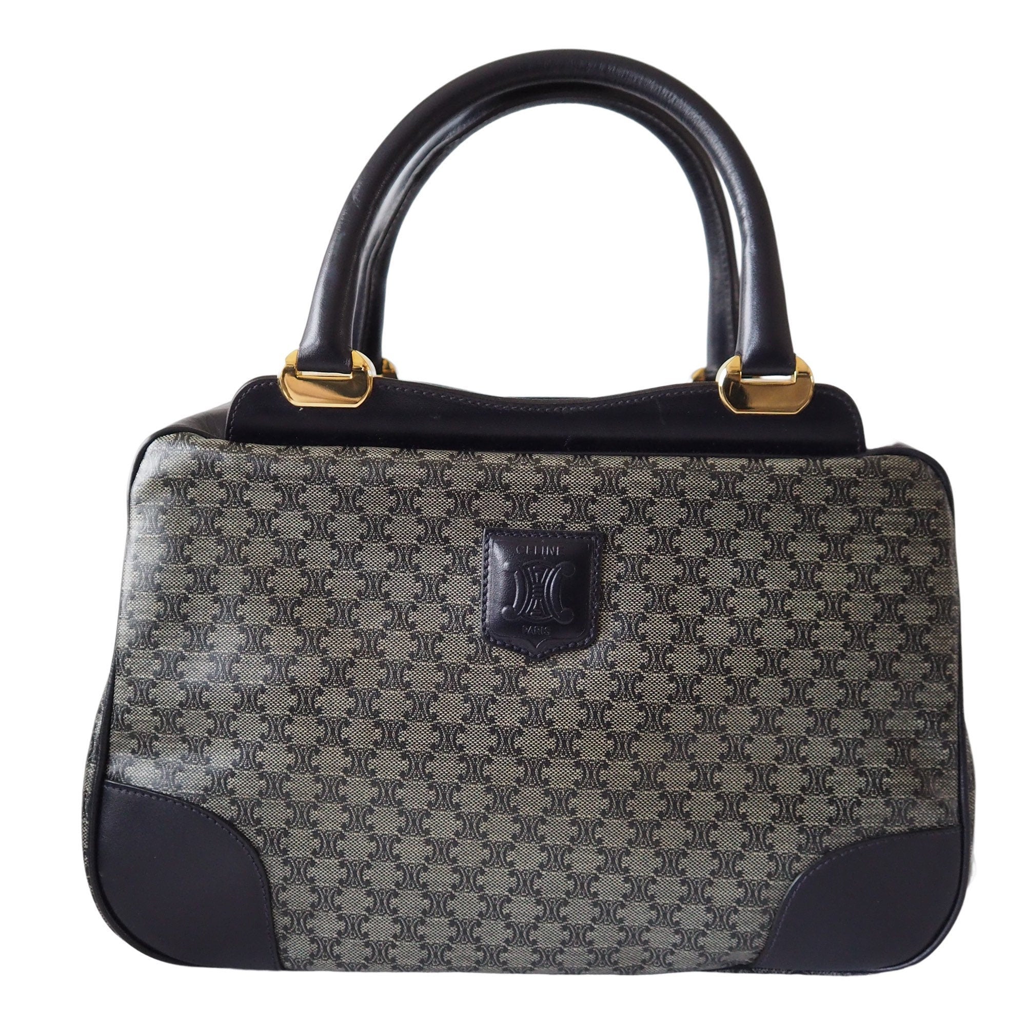 CELINE Macadam Hand Boston Bag Navy Vintage Authentic