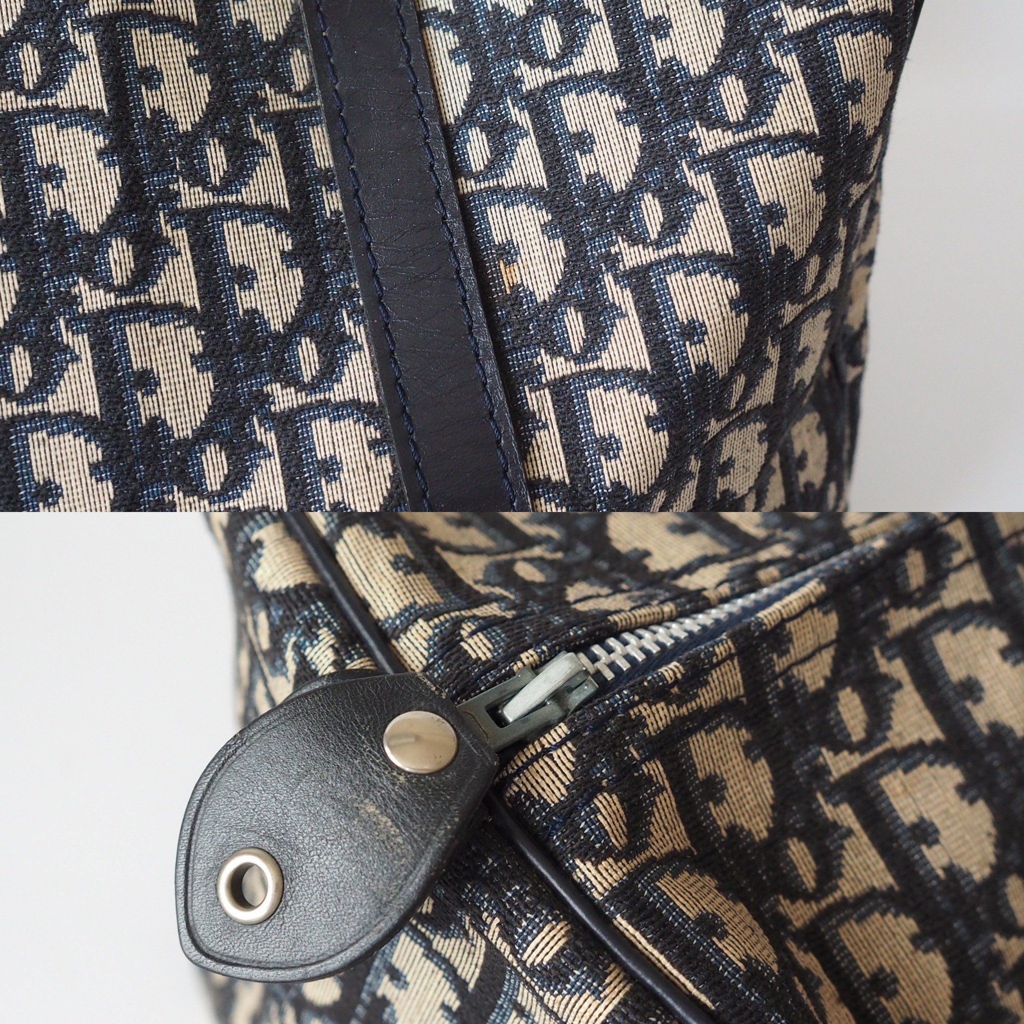 Christian Dior Trotter Boston Hand Bag Navy Canvas Vintage Authentic