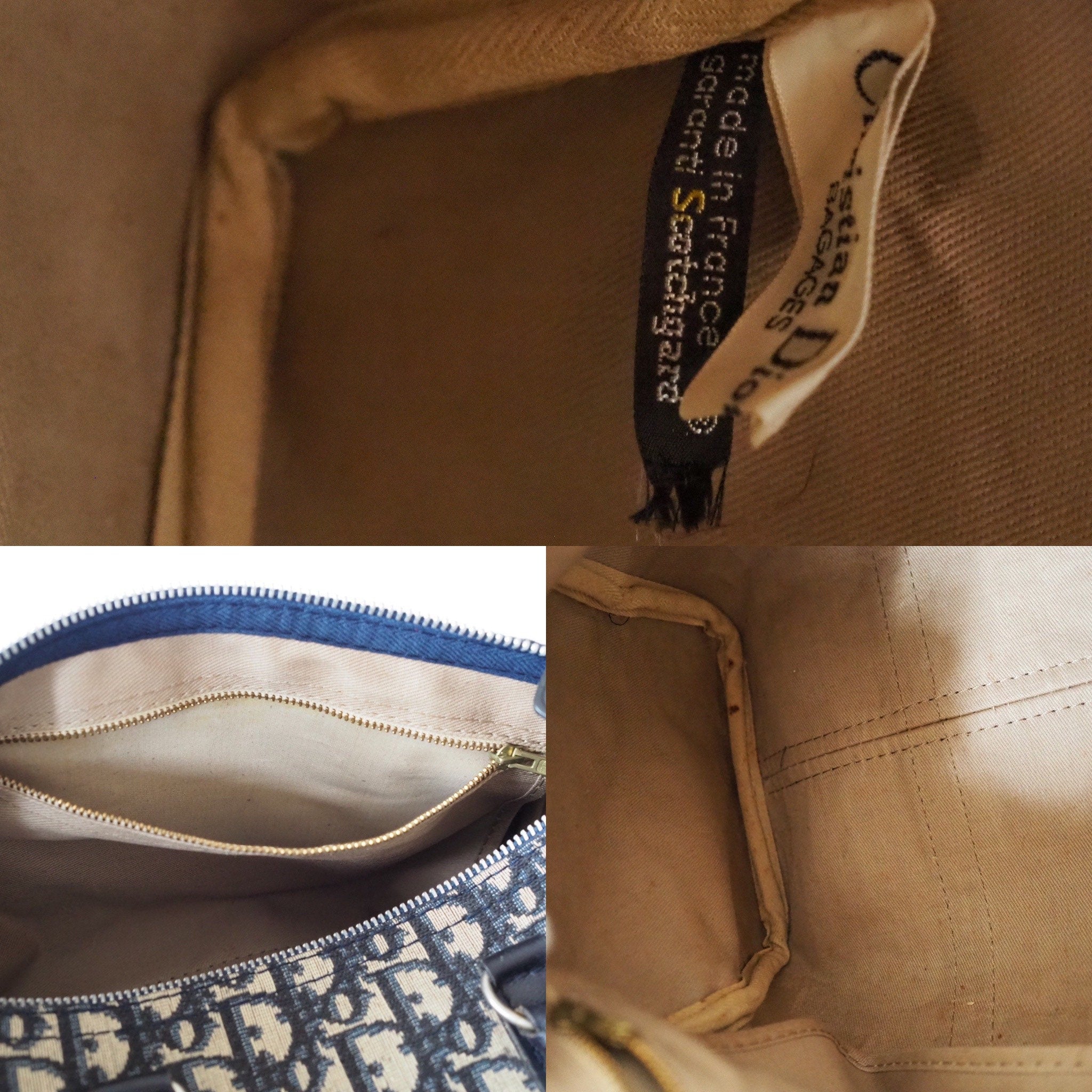 Christian Dior Trotter Boston Hand Bag Navy Canvas Vintage Authentic