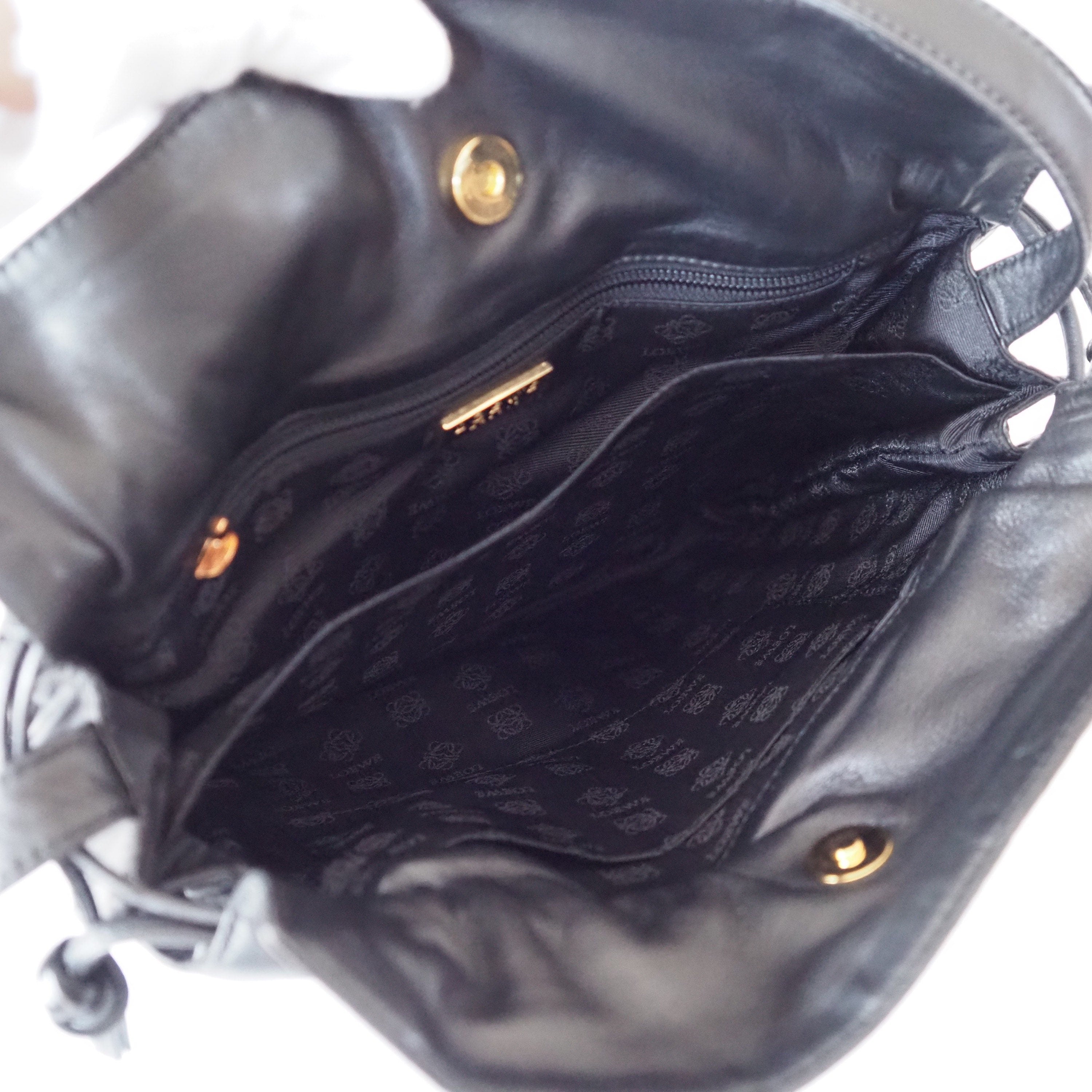 LOEWE Flamenco Anagram Shoulder bag Black Leather Vintage Authentic