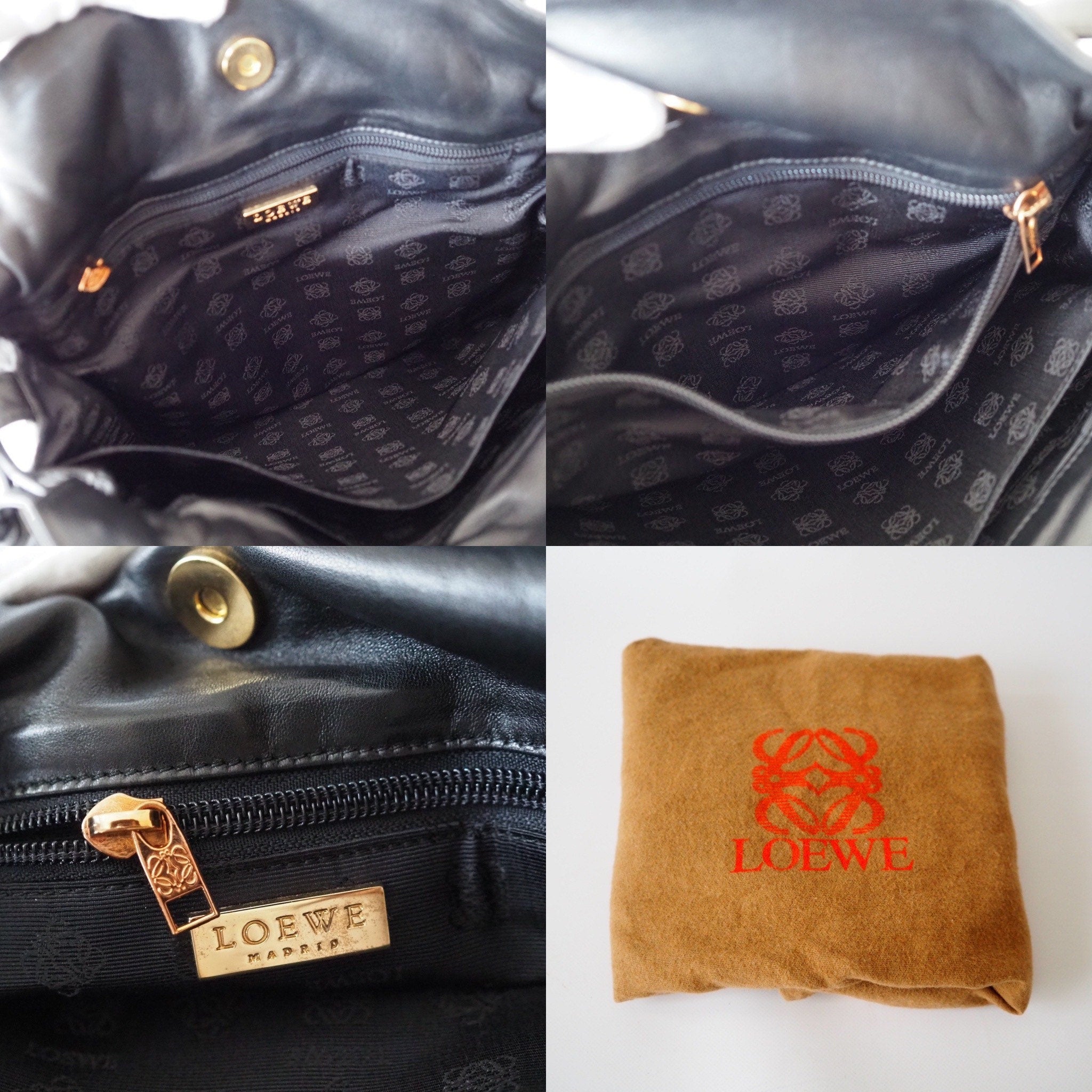 LOEWE Flamenco Anagram Shoulder bag Black Leather Vintage Authentic