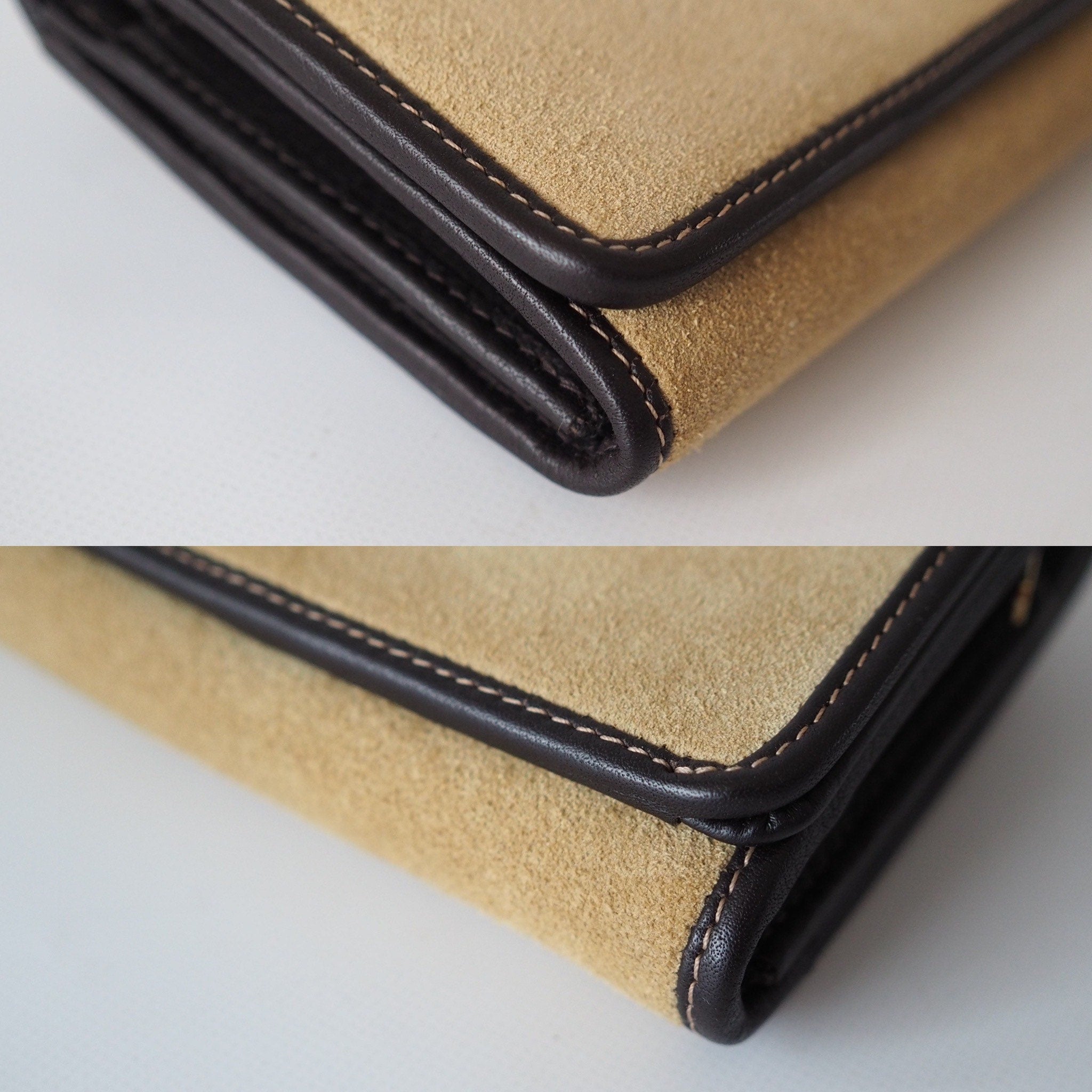 LOEWE Anagram Compact Wallet Suede Leather Beige Brown Authentic