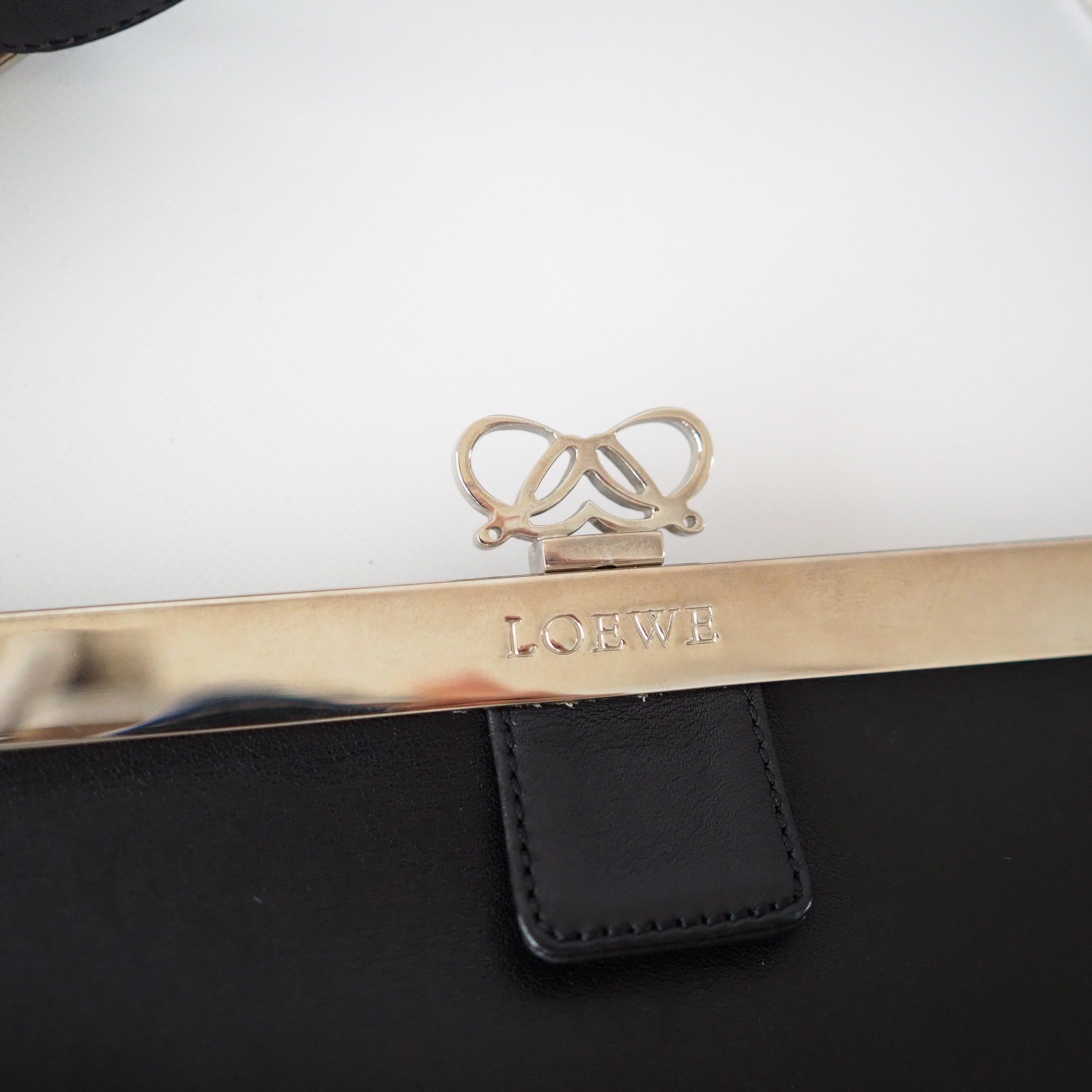 LOEWE Anagram Shoulder bag Black Leather Studs Vintage Authentic