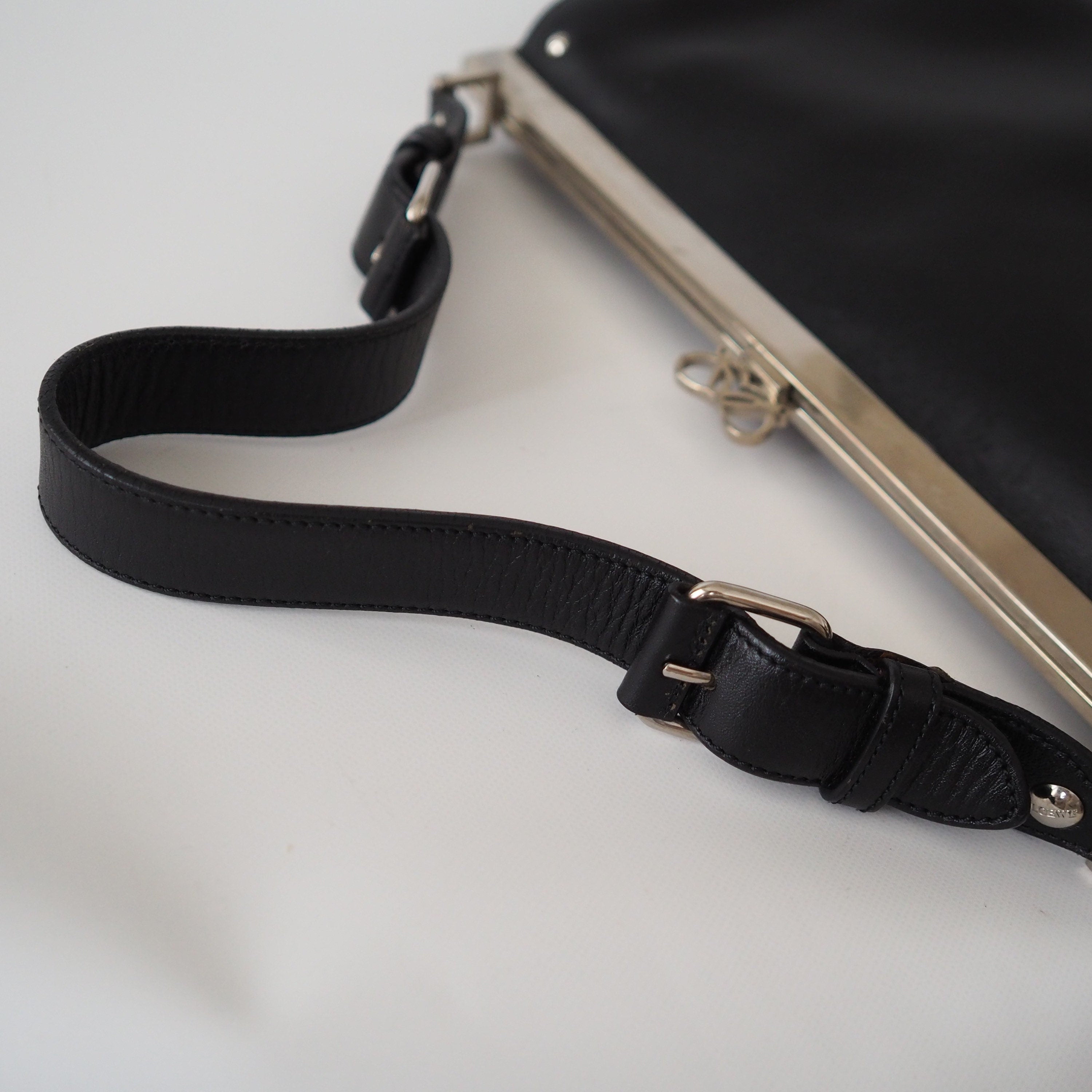 LOEWE Anagram Shoulder bag Black Leather Studs Vintage Authentic