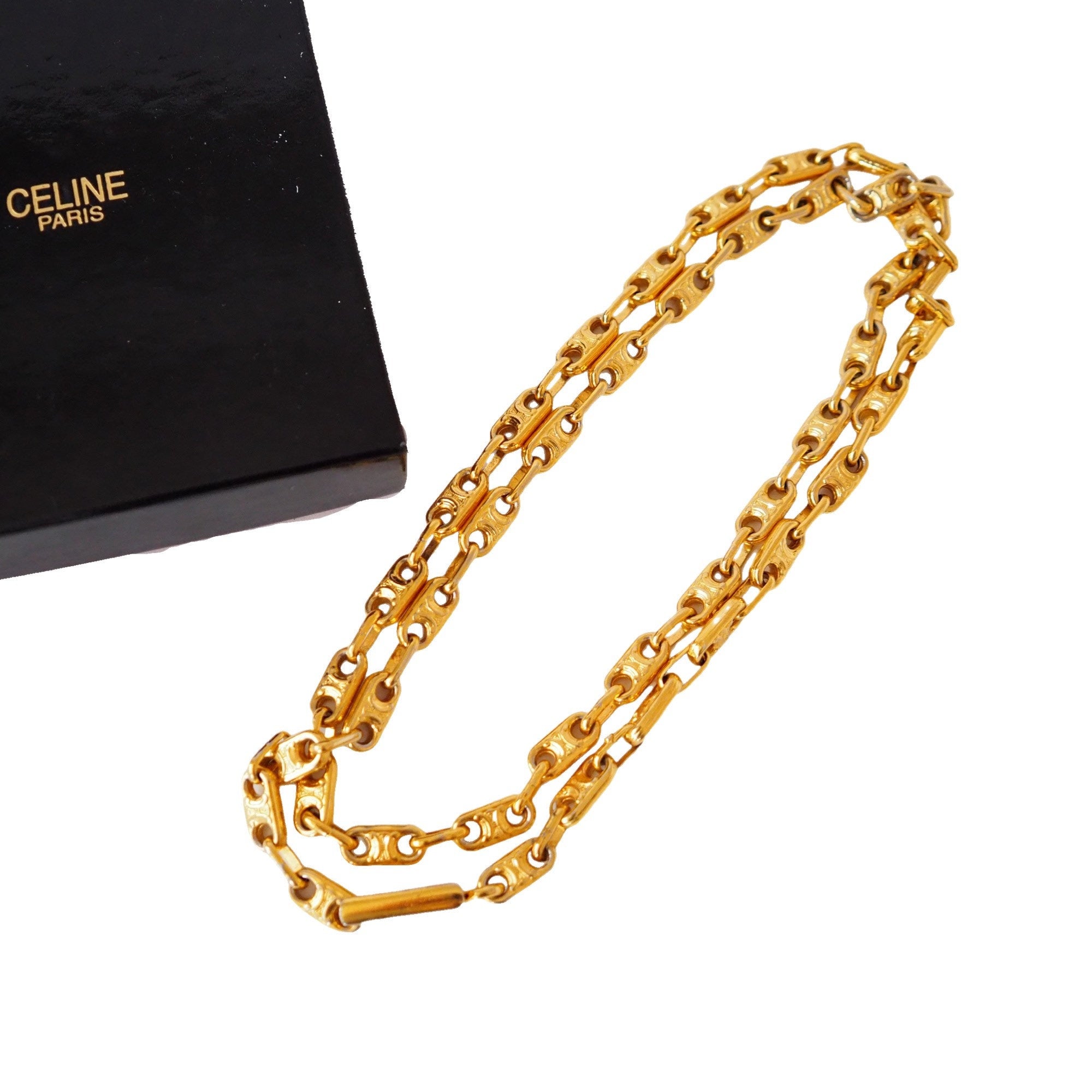 CELINE Macadam Necklace Vintage Metal Gold Authentic