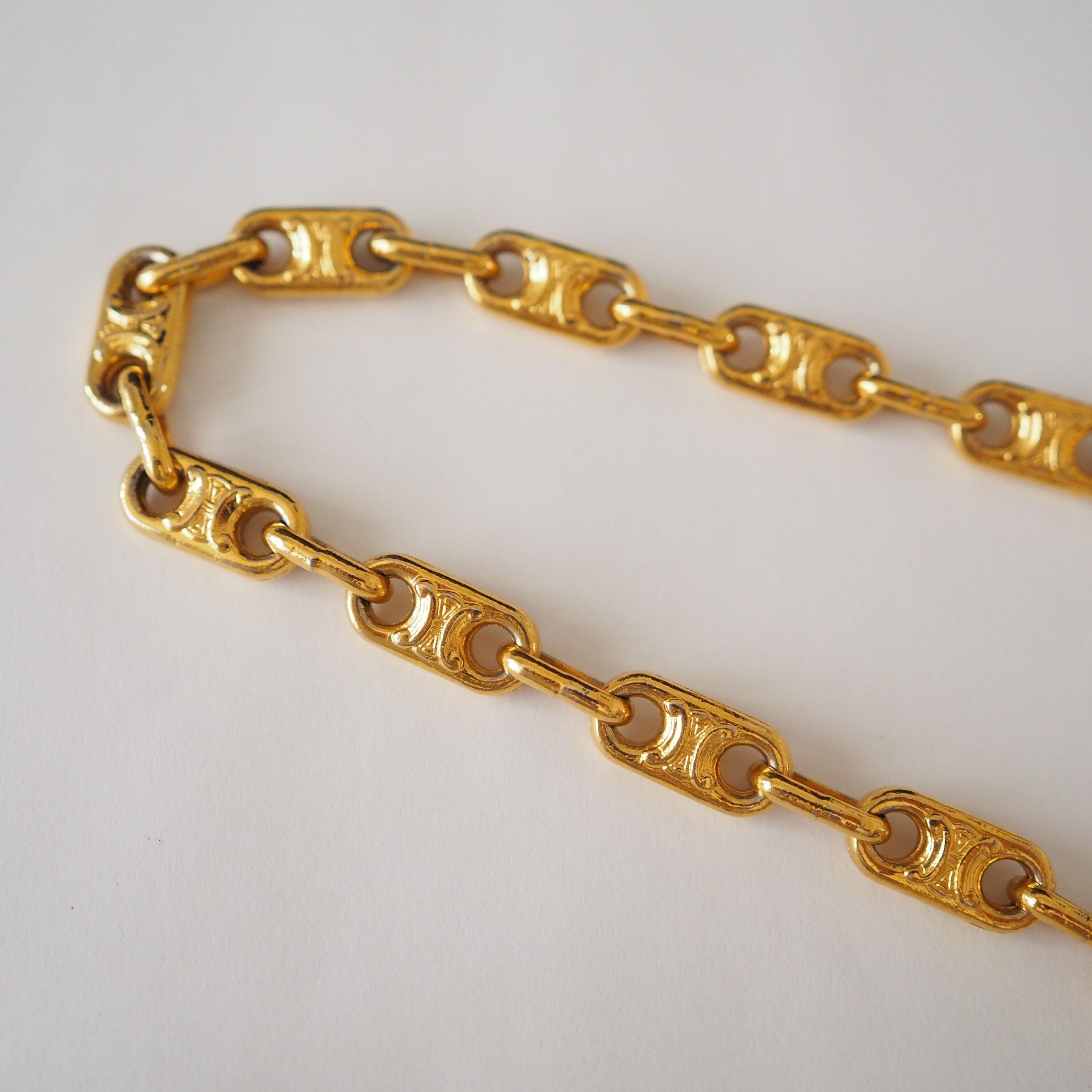 CELINE Macadam Necklace Vintage Metal Gold Authentic