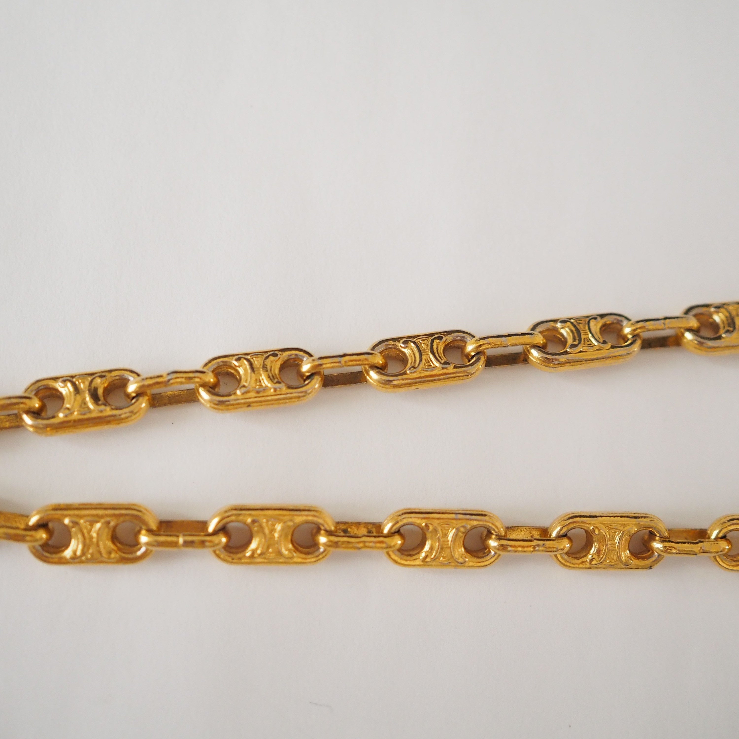 CELINE Macadam Necklace Vintage Metal Gold Authentic