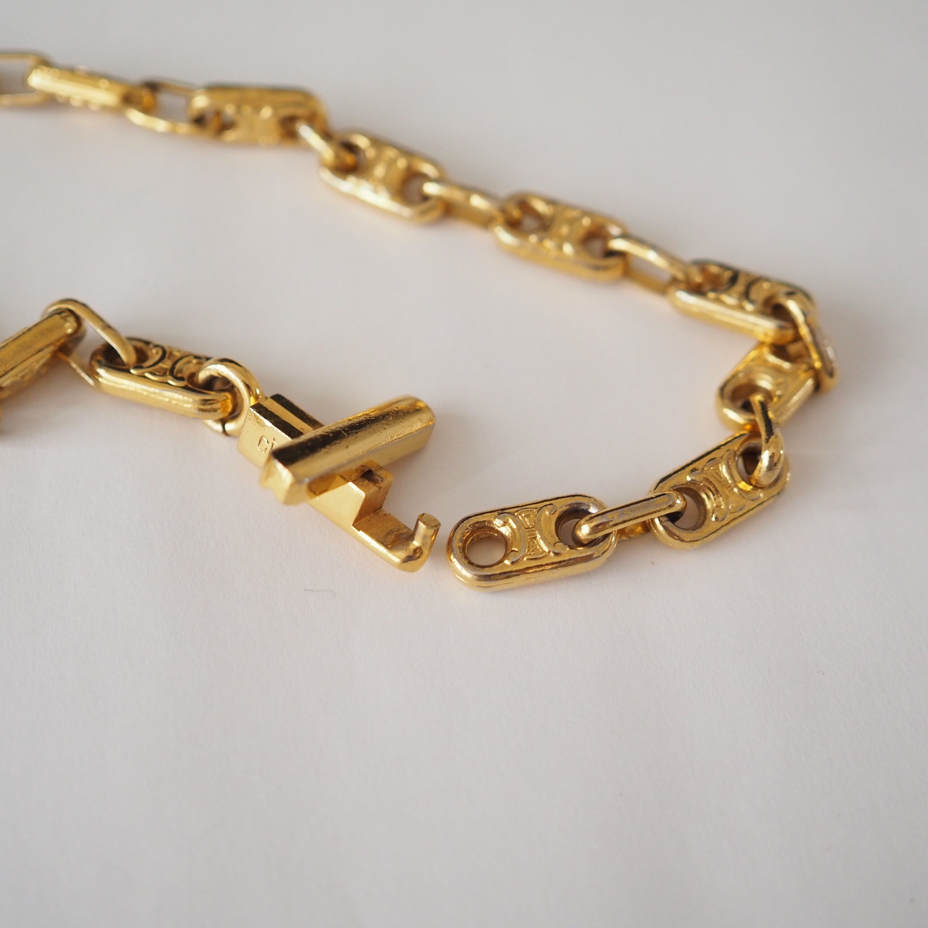 CELINE Macadam Necklace Vintage Metal Gold Authentic