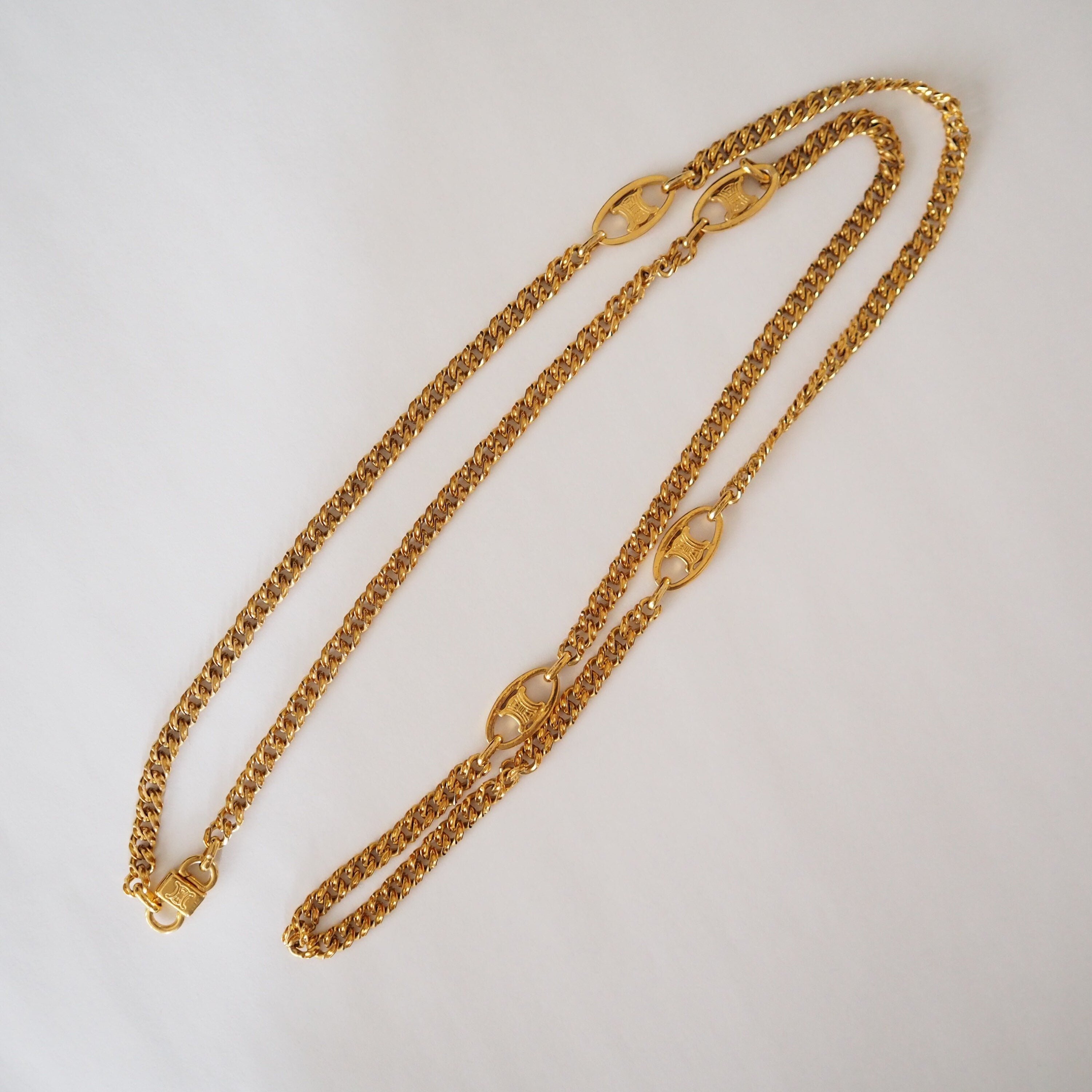 CELINE Macadam Necklace Vintage Metal Gold Authentic