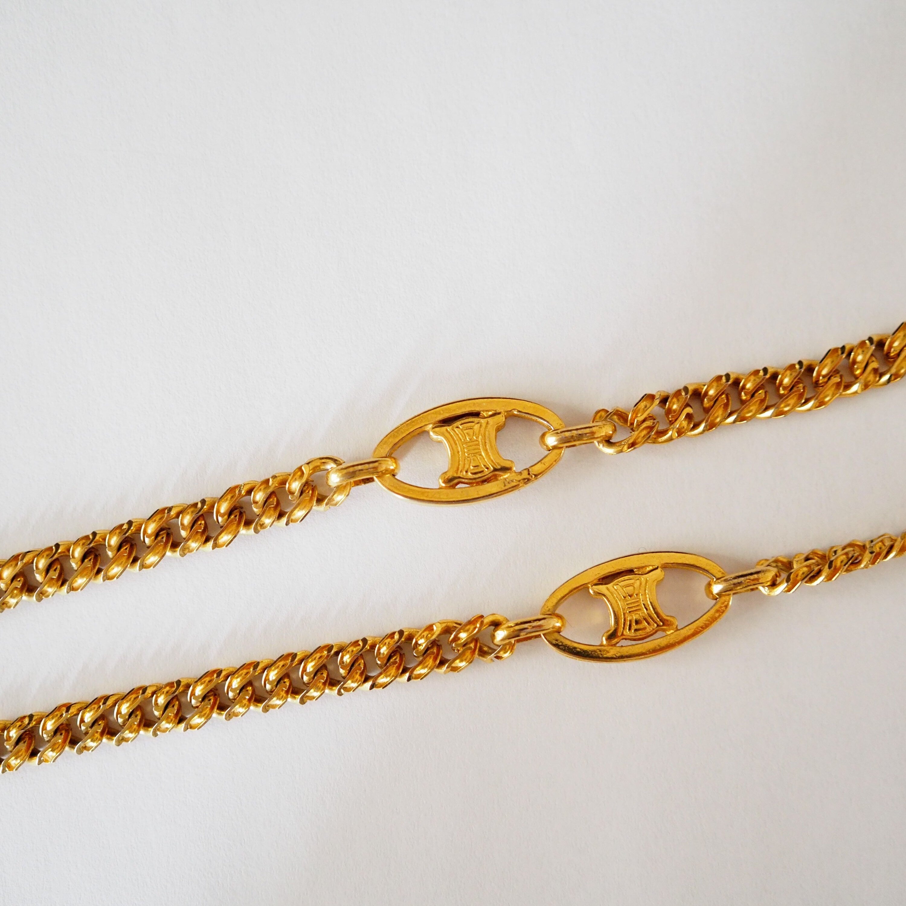 CELINE Macadam Necklace Vintage Metal Gold Authentic