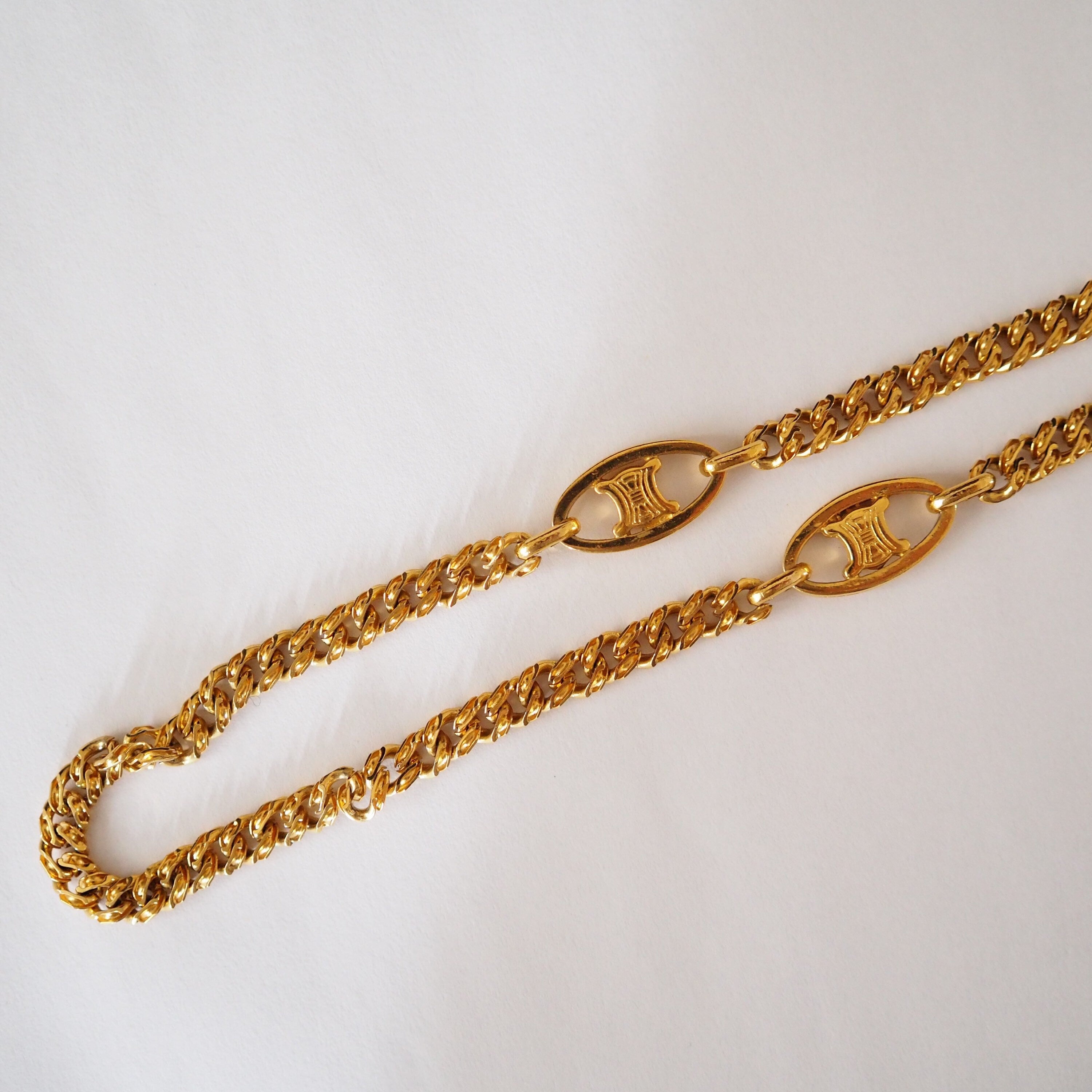 CELINE Macadam Necklace Vintage Metal Gold Authentic