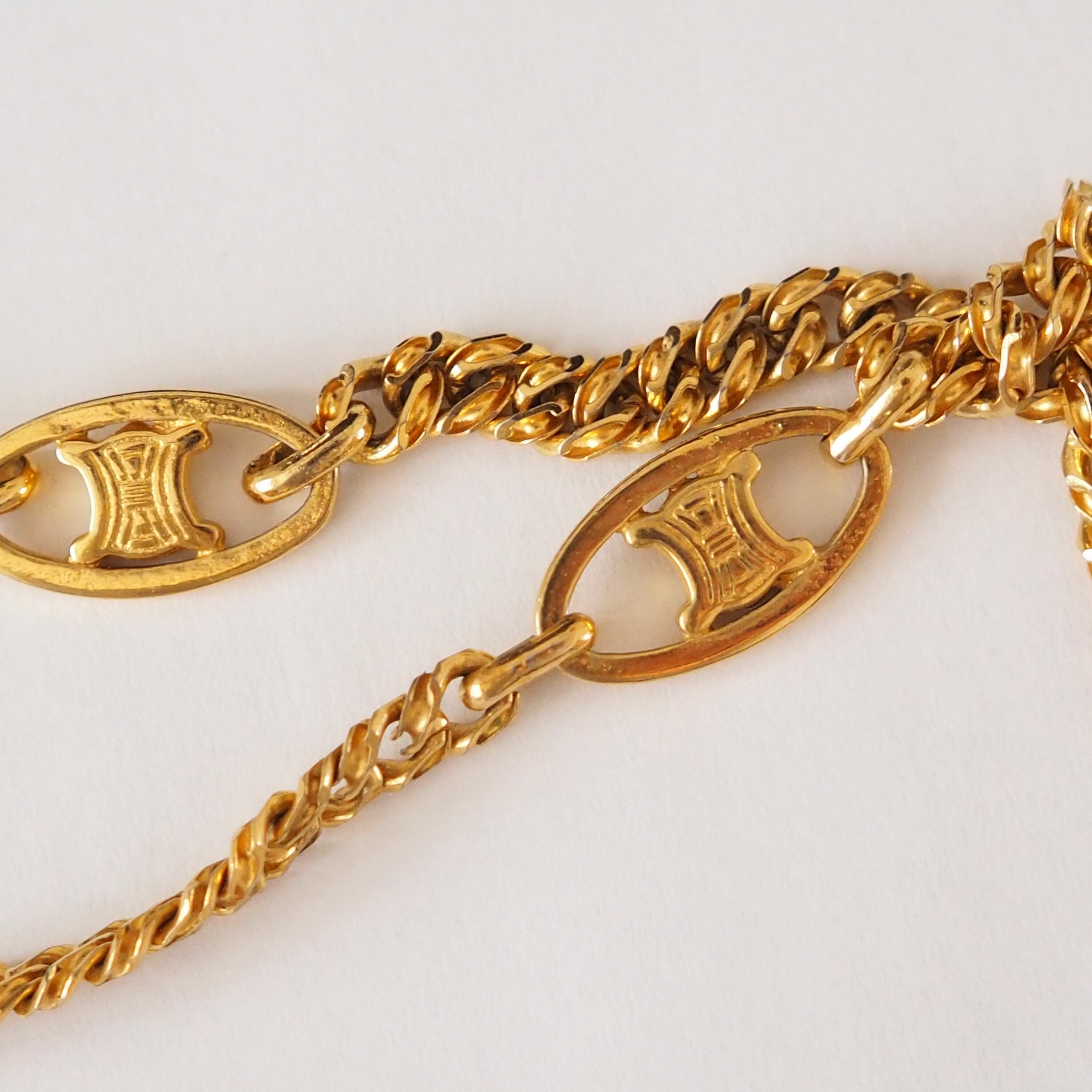 CELINE Macadam Necklace Vintage Metal Gold Authentic