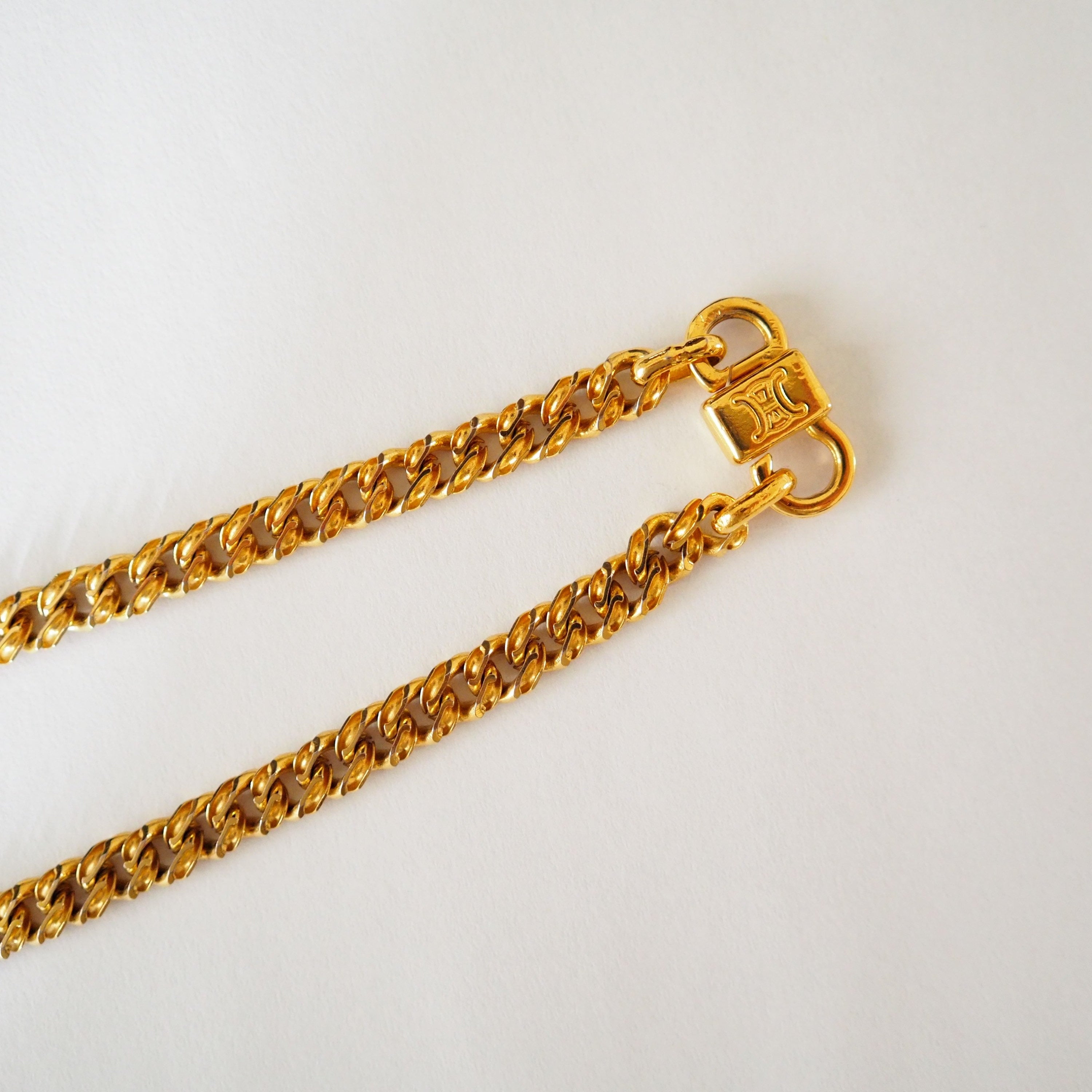 CELINE Macadam Necklace Vintage Metal Gold Authentic