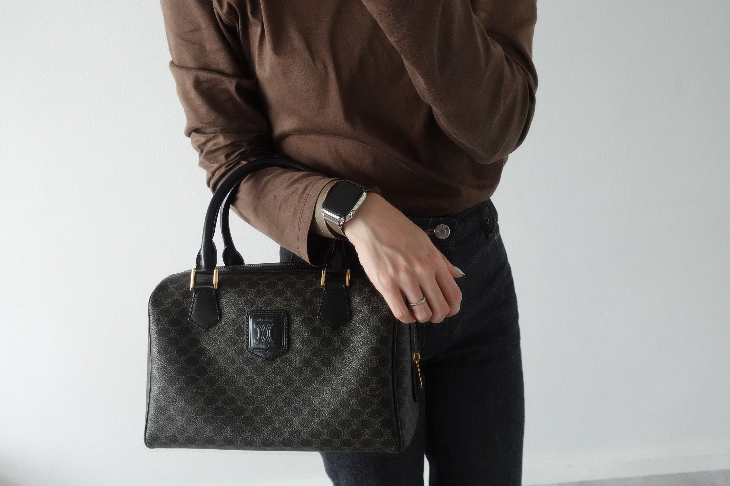 CELINE Macadam Hand Mini Boston Bag Black Vintage Authentic