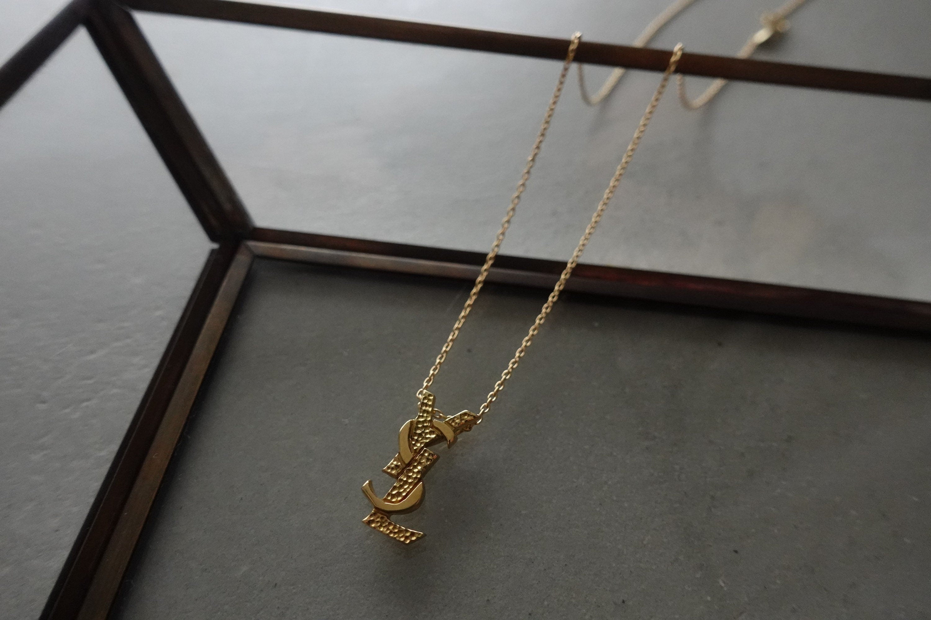 YSL Yves Saint Laurent Necklace K18 Gold Logo Vintage Authentic