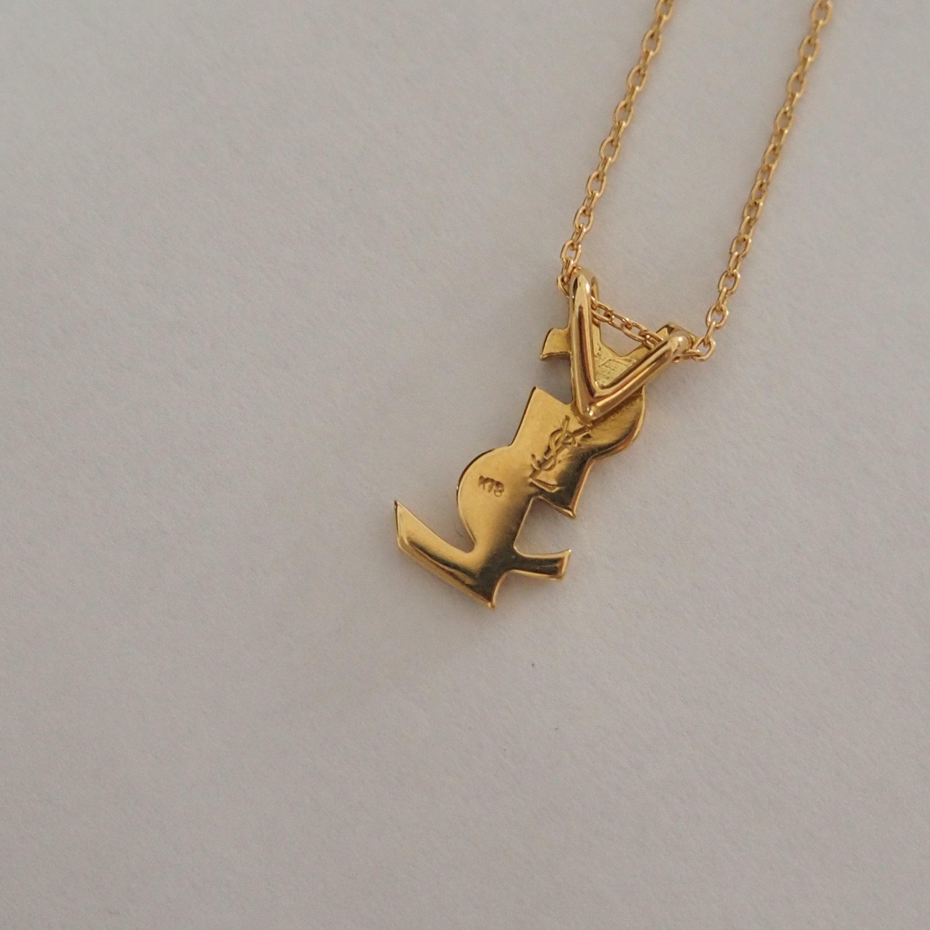 YSL Yves Saint Laurent Necklace K18 Gold Logo Vintage Authentic