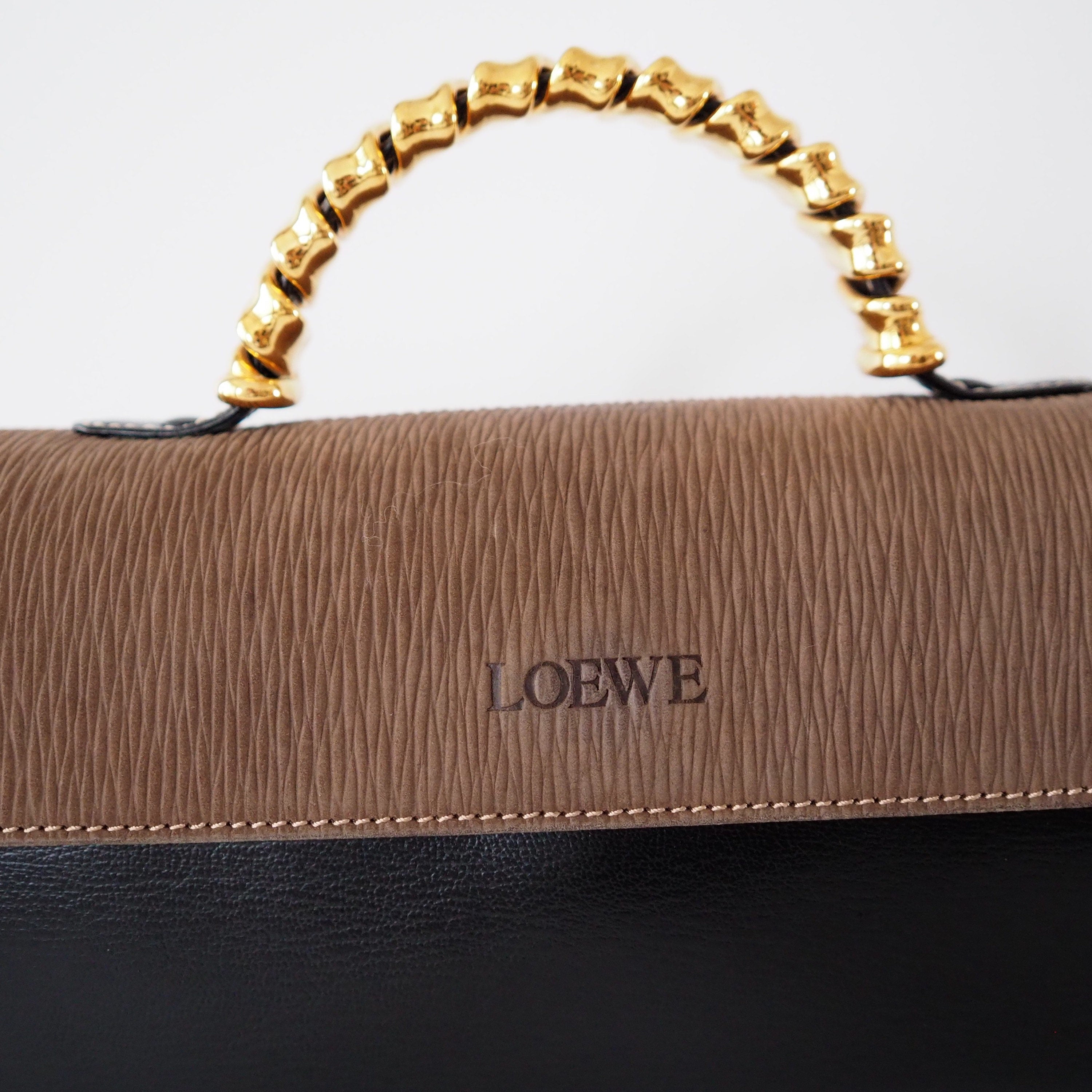 LOEWE VELAZQUEZ Hand Bag Black Brown Combi Leather Vintage Authentic