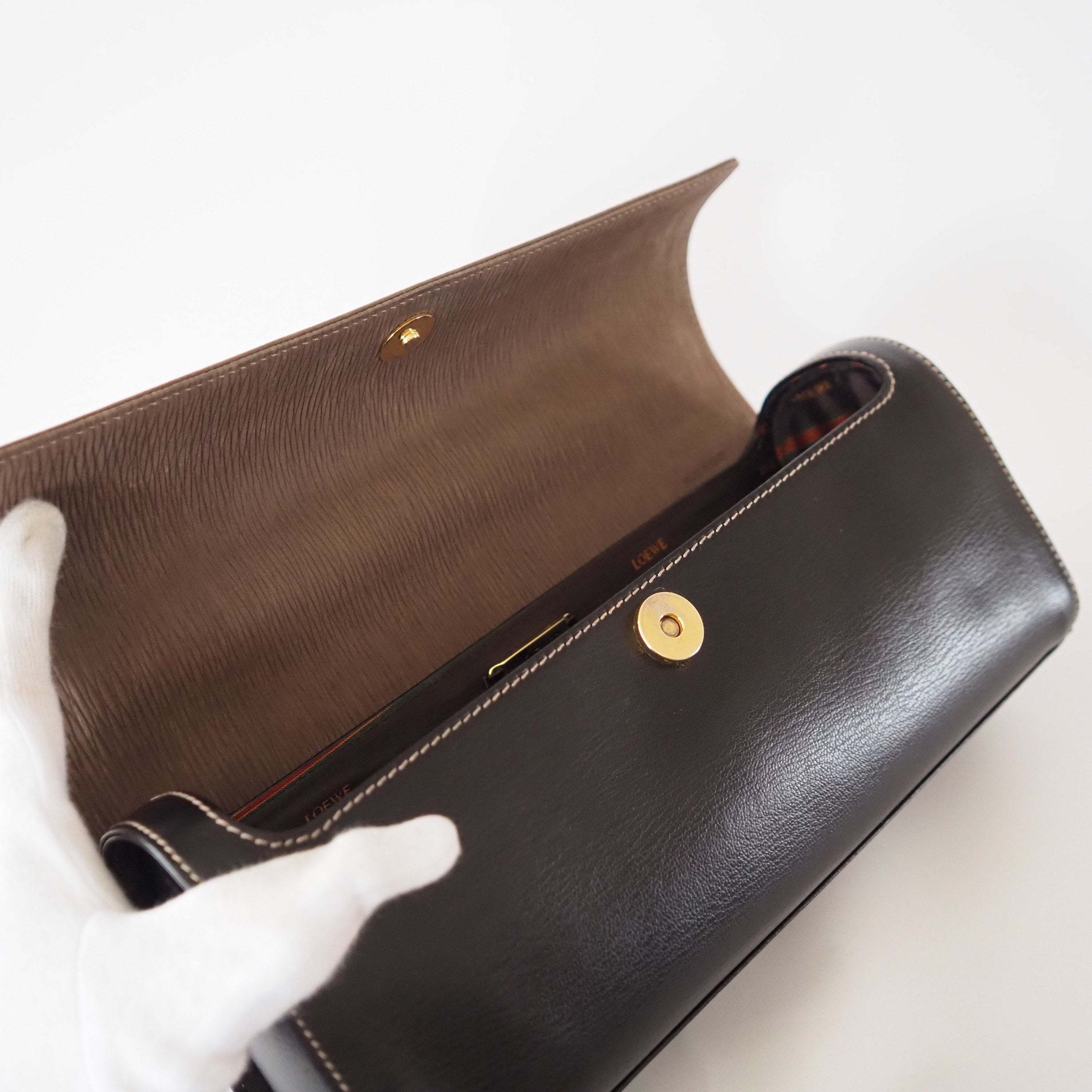 LOEWE VELAZQUEZ Hand Bag Black Brown Combi Leather Vintage Authentic