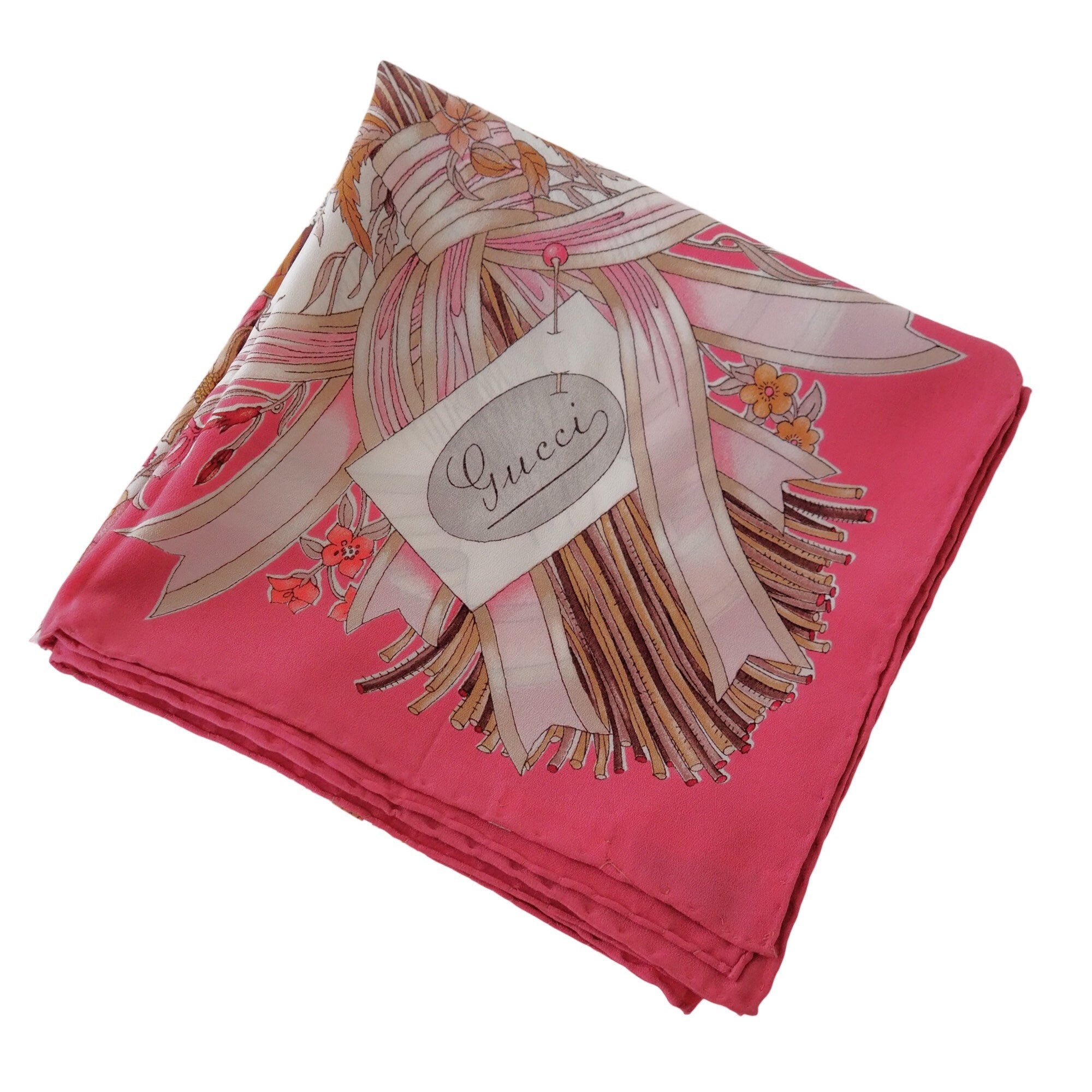 GUCCI Scarf Silk Pink Flower Authentic