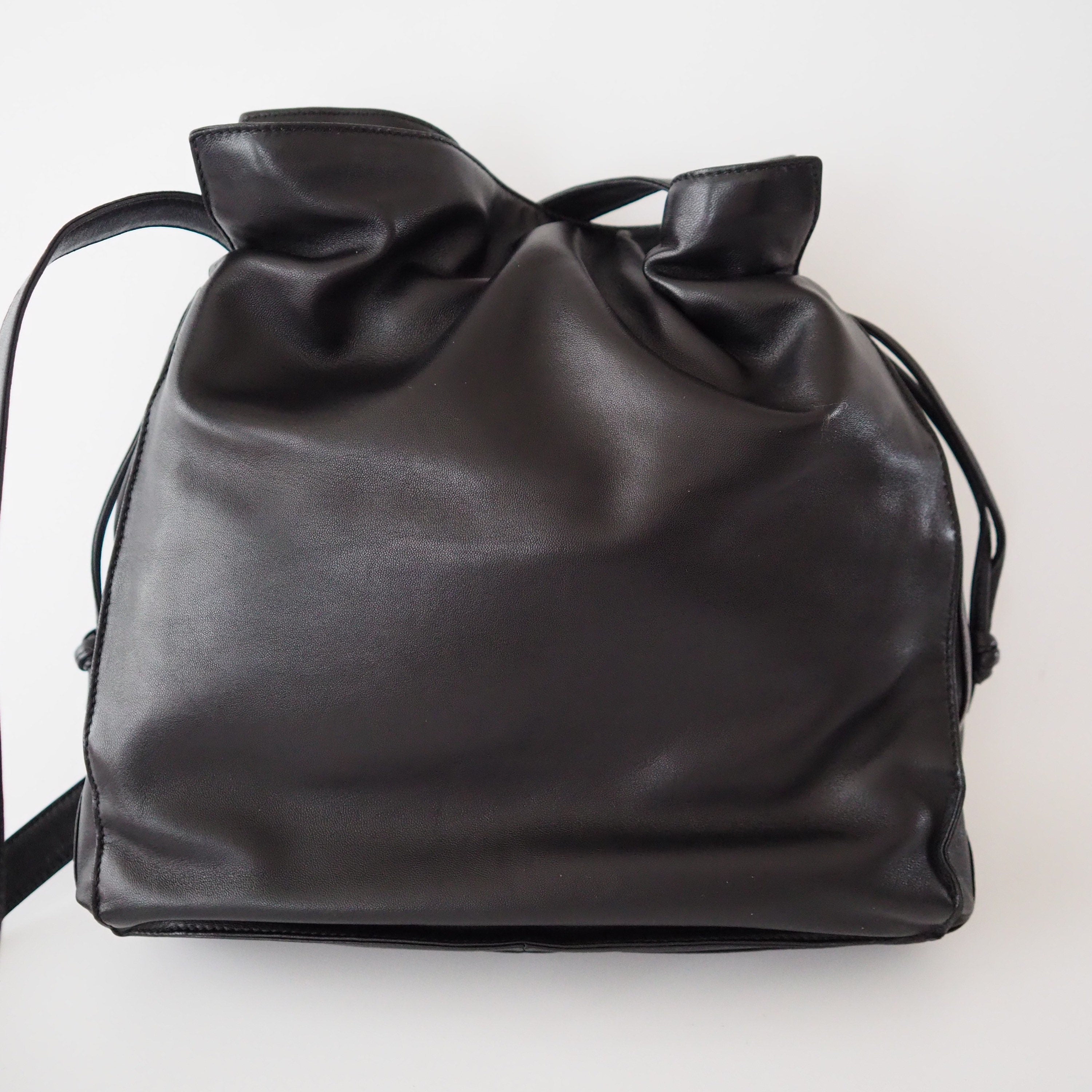 LOEWE Flamenco Anagram Shoulder bag Black Leather Vintage Authentic