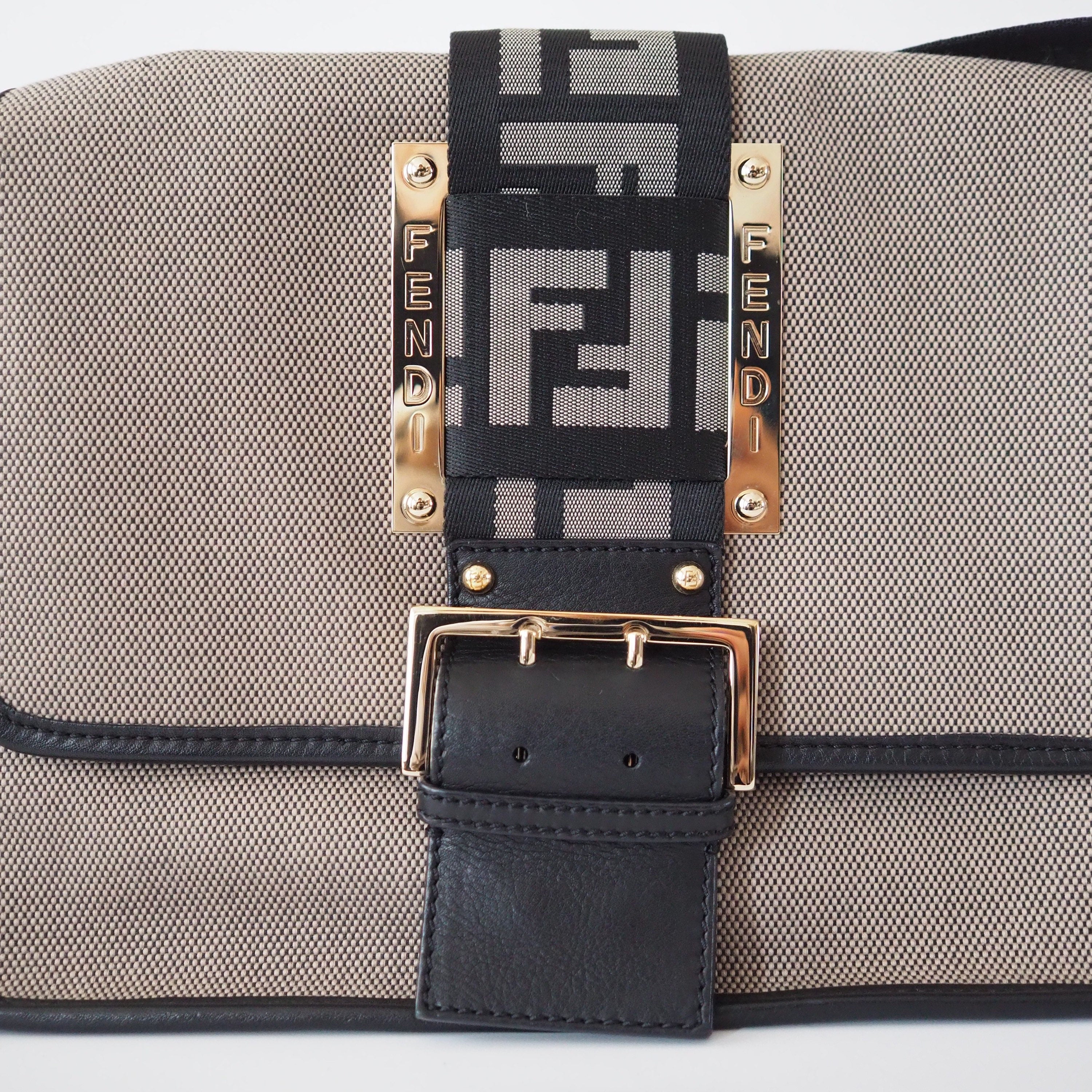 FENDI Mamma bucket Bag Zucca Canvas Leather Vintage Authentic