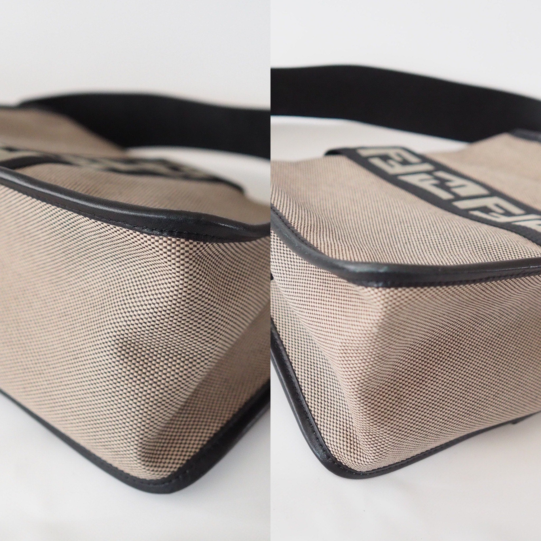 FENDI Mamma bucket Bag Zucca Canvas Leather Vintage Authentic