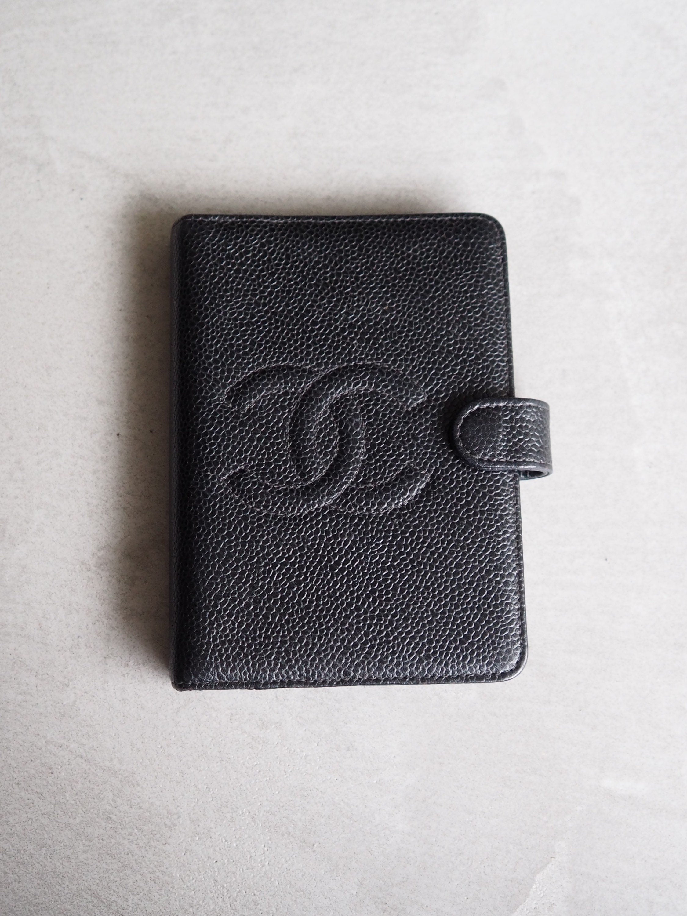 CHANEL CC Logo Caviar Skin Leather 6 Ring Agenda Diary Black Vintage