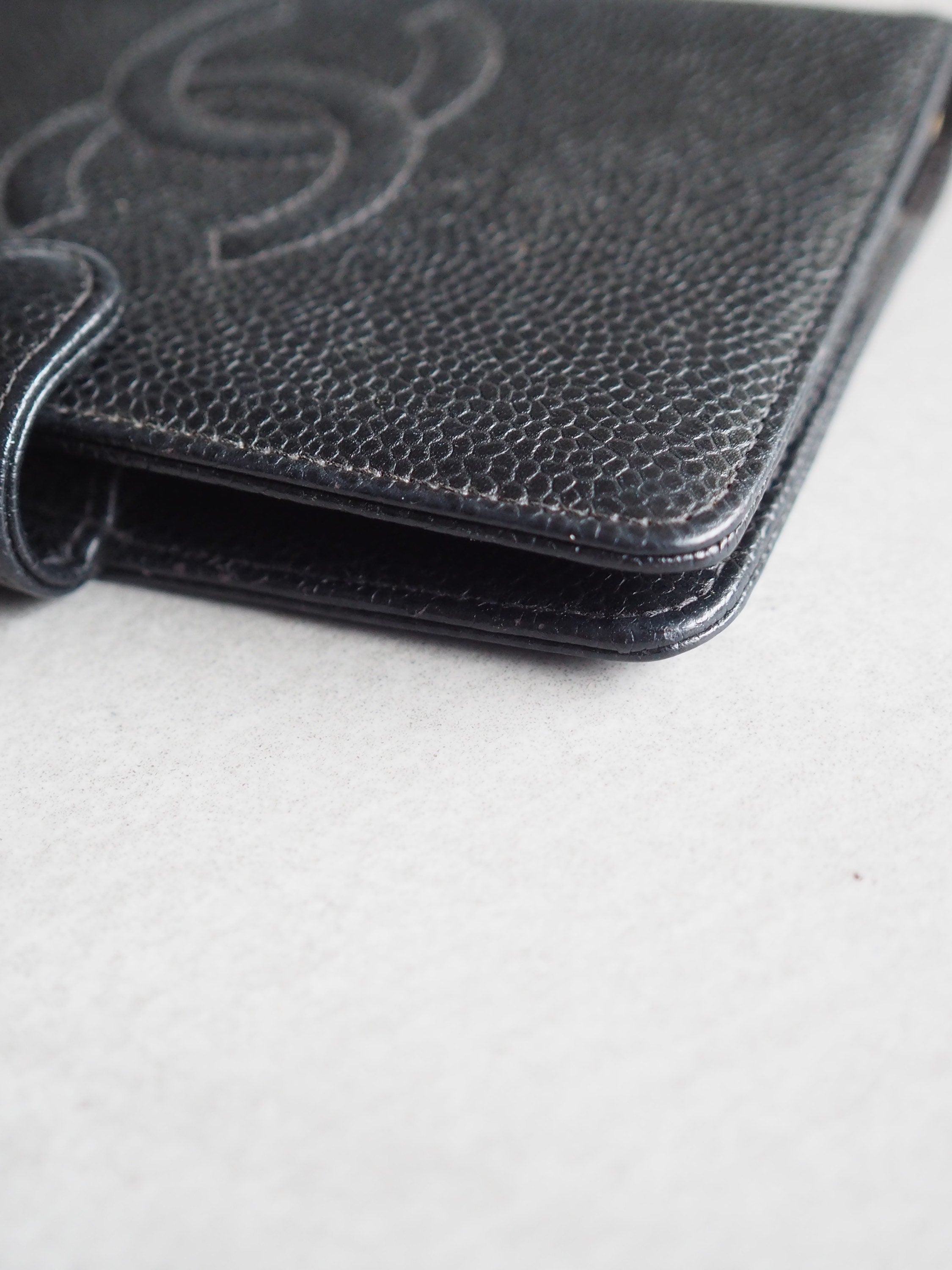 CHANEL CC Logo Caviar Skin Leather 6 Ring Agenda Diary Black Vintage