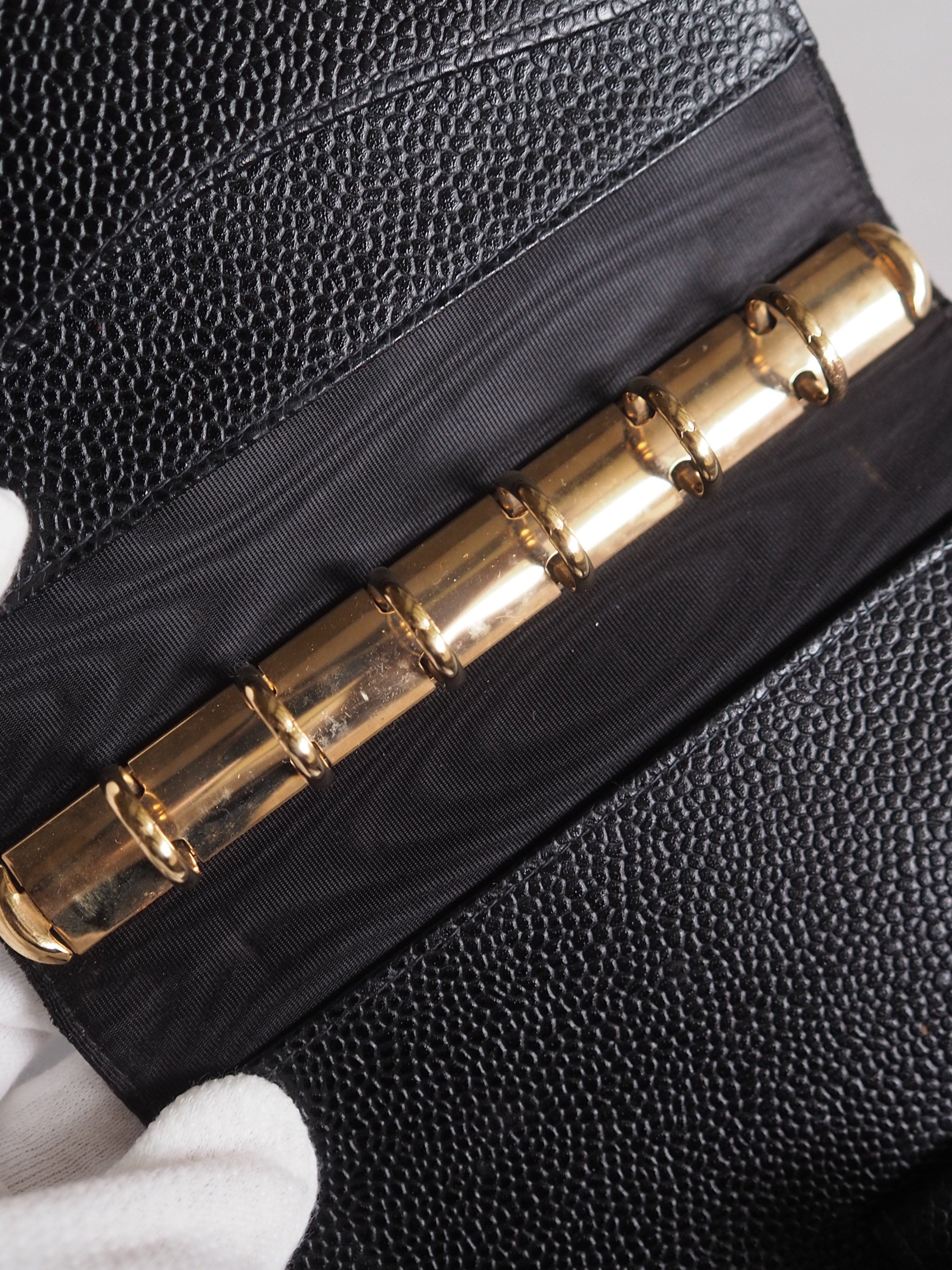 CHANEL CC Logo Caviar Skin Leather 6 Ring Agenda Diary Black Vintage