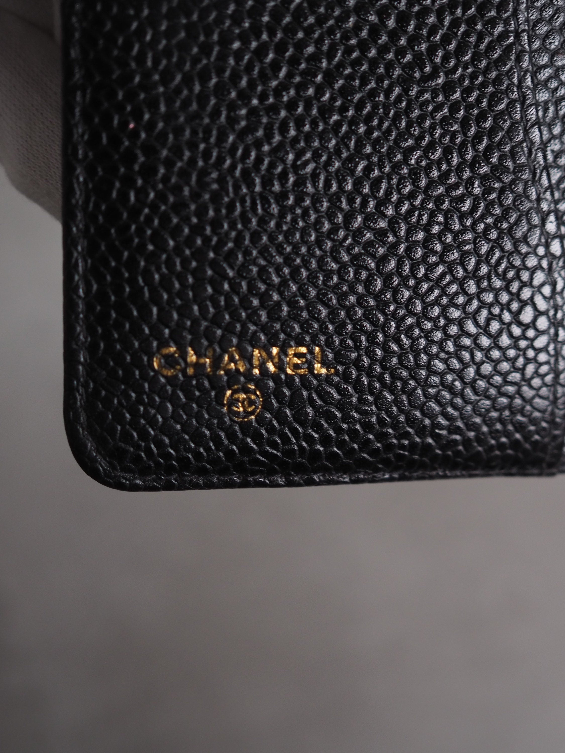 CHANEL CC Logo Caviar Skin Leather 6 Ring Agenda Diary Black Vintage