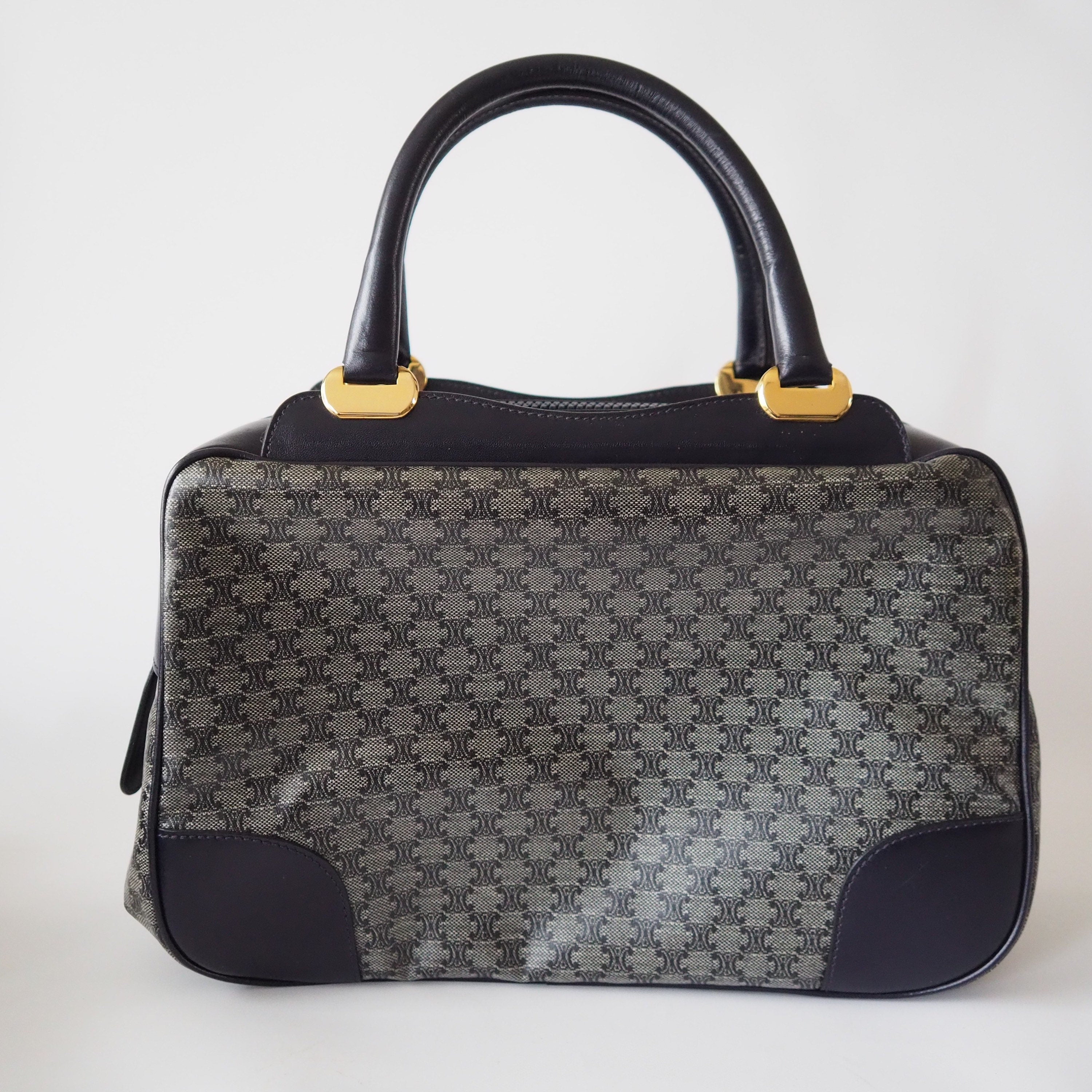 CELINE Macadam Hand Boston Bag Navy Vintage Authentic