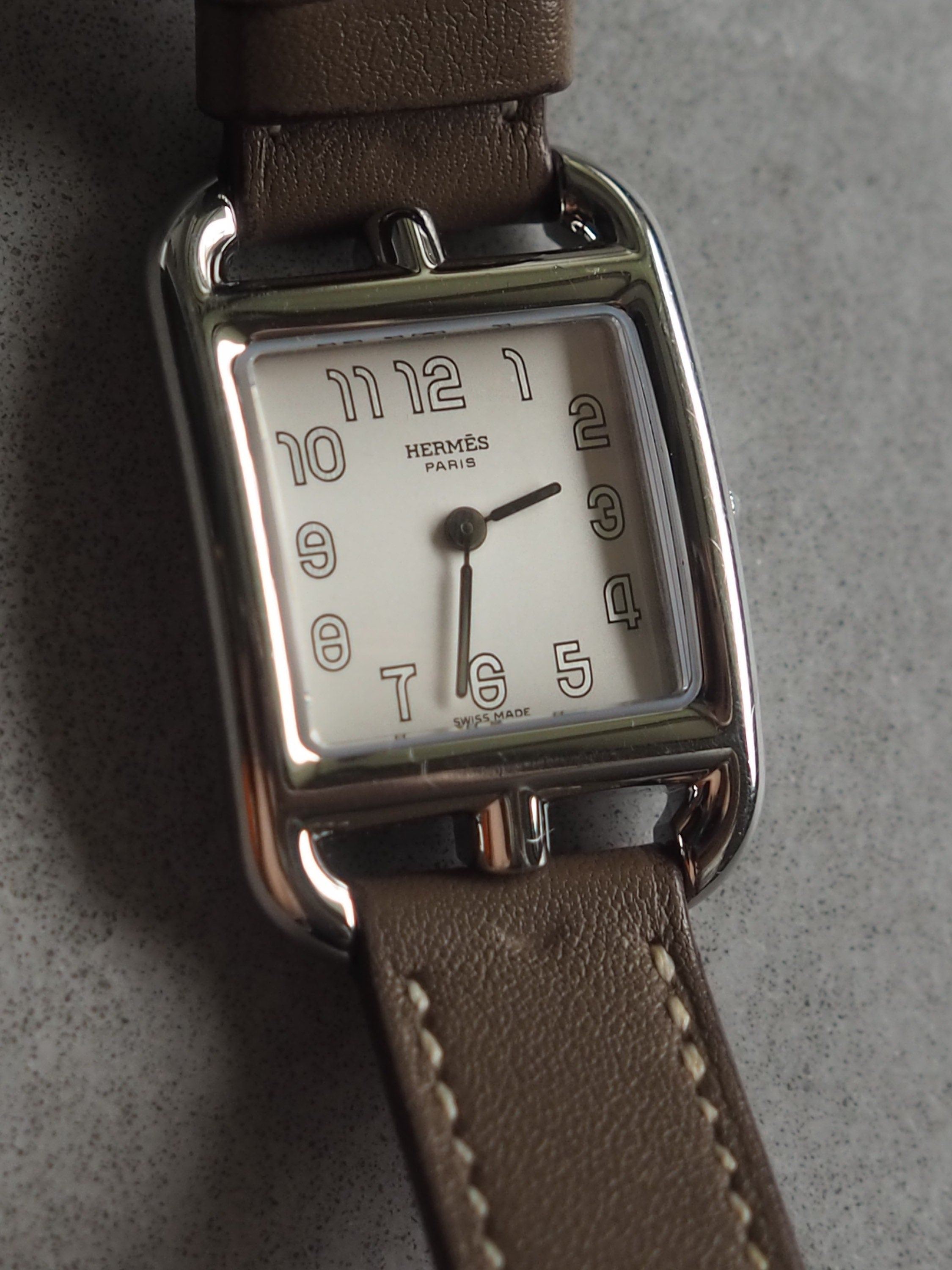 HERMES Cape Cod Watch Wristwatch Double Tour Etoupe CC1.210 Quartz Dial Ladies Vintage